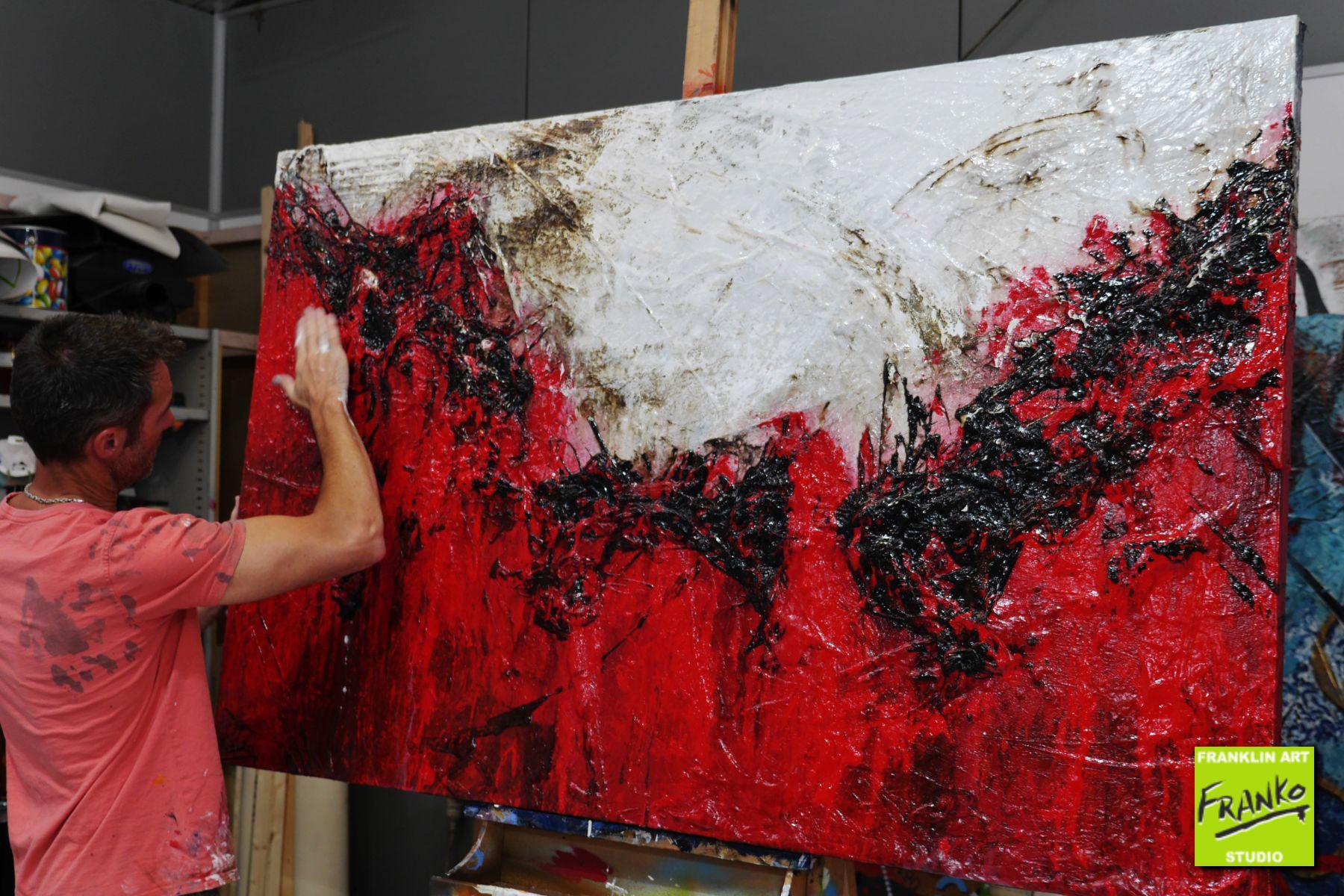 Scarlett Addiction 160cm x 100cm White Red Textured Abstract Painting (SOLD)-Abstract-[Franko_Artist]-[The_Block]-[Dream_Homes]-[ideas]- [Grand_Designs]-Franklin Art Studio