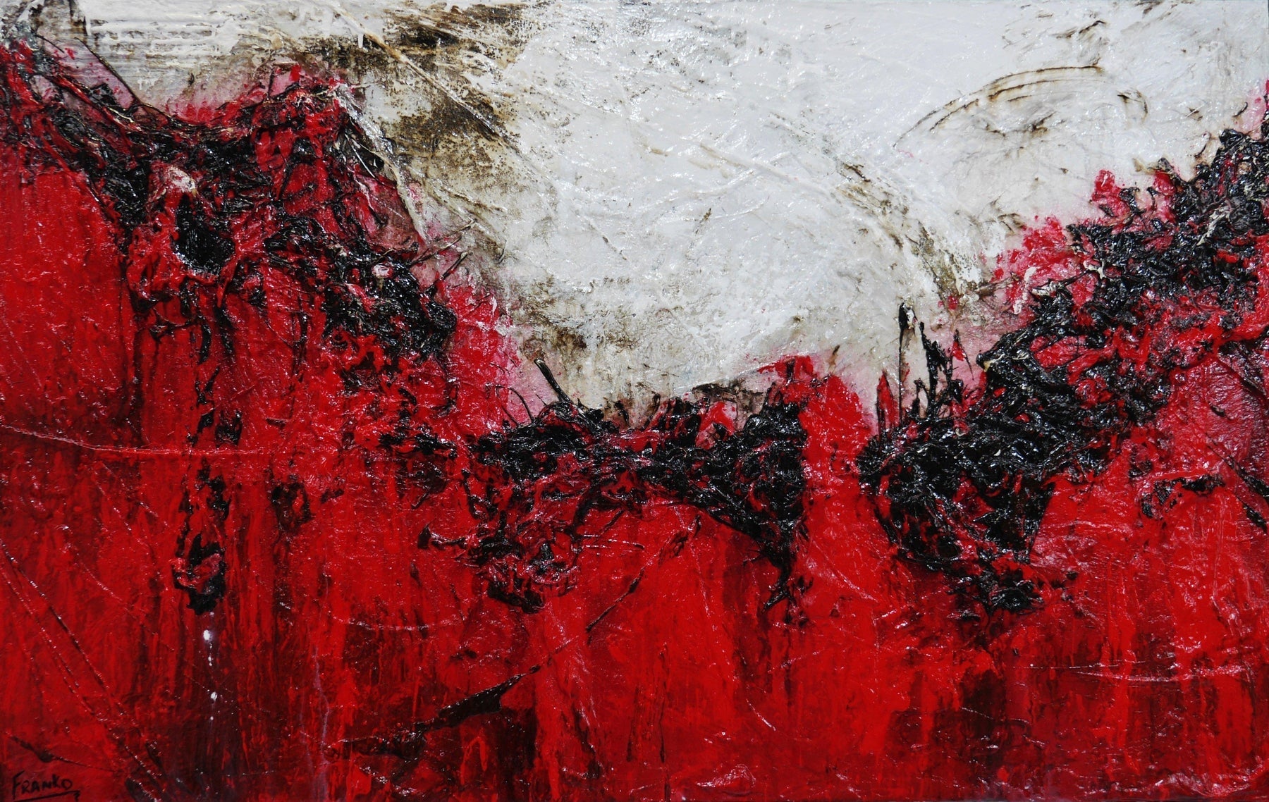Scarlett Addiction 160cm x 100cm White Red Textured Abstract Painting (SOLD)-Abstract-[Franko_Artist]-[Australian_artist]-[Gold_Coast]-[Brisbane]-[modern]-[contemporary]-[original]-[Large_artwork]-Franklin Art Studio