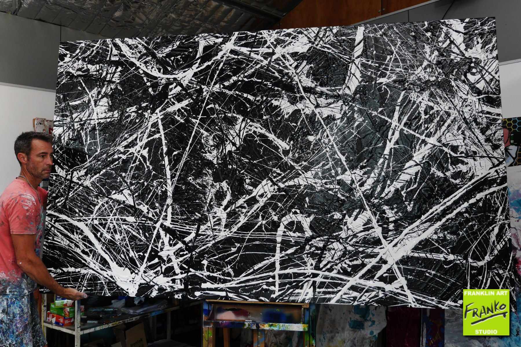 Scatter Brain 150cm x 250cm Black White Textured Abstract Painting (SOLD)-Abstract-[Franko_Artist]-[The_Block]-[Dream_Homes]-[ideas]- [Grand_Designs]-Franklin Art Studio