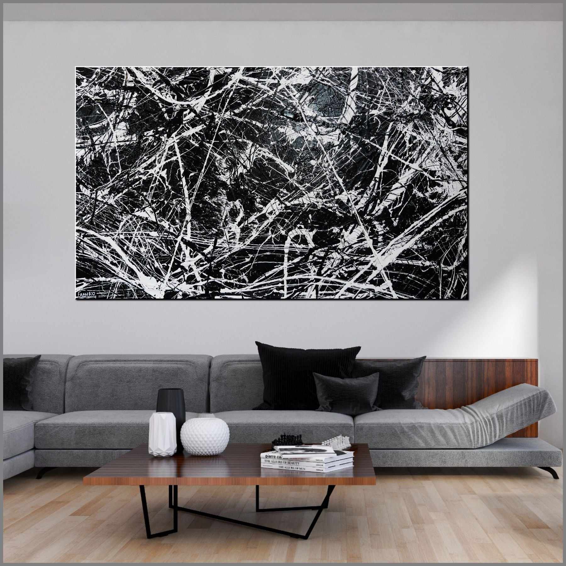 Scatter Brain 150cm x 250cm Black White Textured Abstract Painting (SOLD)-Abstract-[Franko_Artist]-[Australian_artist]-[Gold_Coast]-[Brisbane]-[modern]-[contemporary]-[original]-[Large_artwork]-[The_Block]-[Dream_Homes]-[ideas]-[Grand_Designs]-[Art_Lover]-Franklin Art Studio