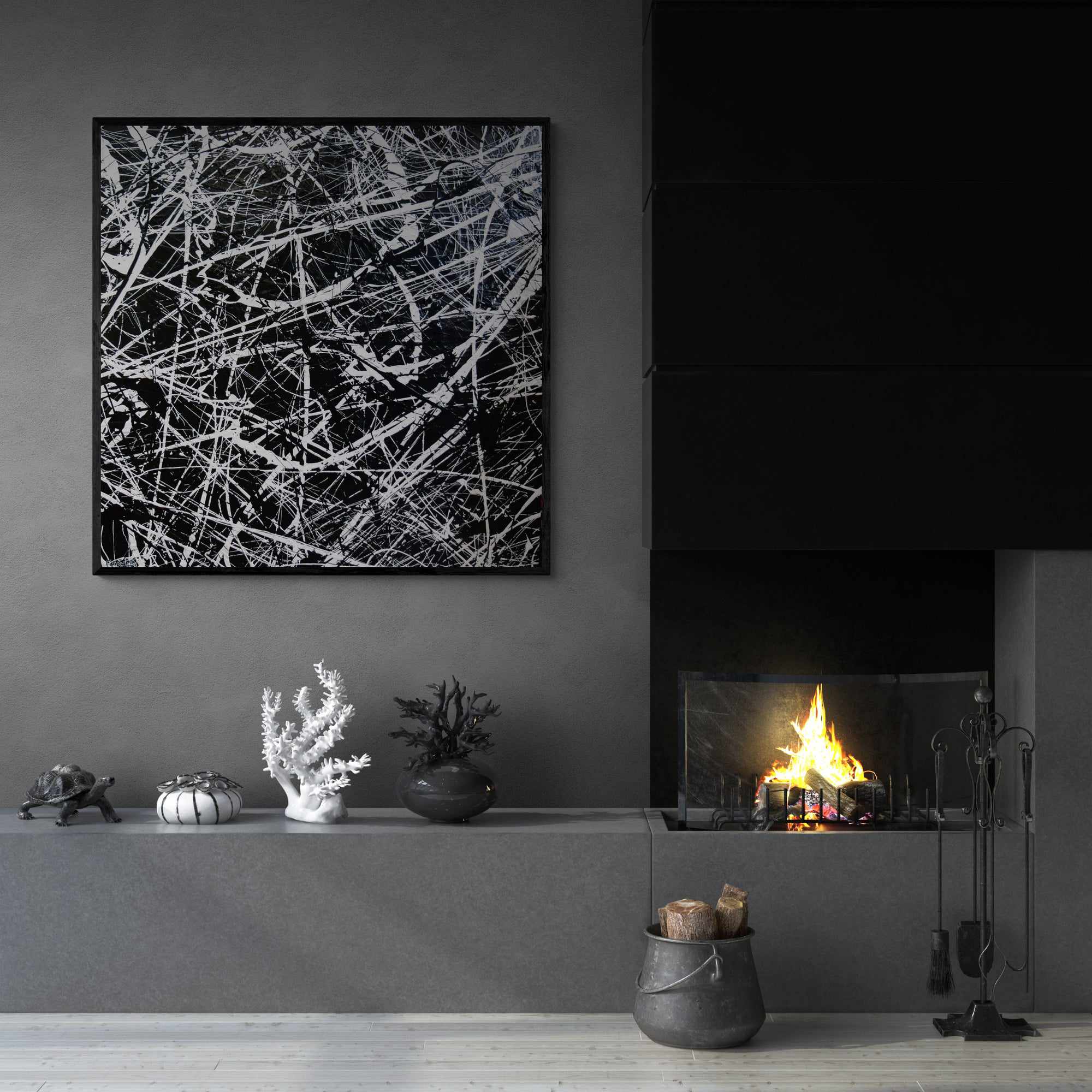 Scatter Brain Squared 150cm x 150cm Black White Textured Abstract Painting (SOLD)-Abstract-[Franko_Artist]-[Australian_artist]-[Gold_Coast]-[Brisbane]-[modern]-[contemporary]-[original]-[Large_artwork]-[The_Block]-[Dream_Homes]-[ideas]-[Grand_Designs]-[Art_Lover]-Franklin Art Studio