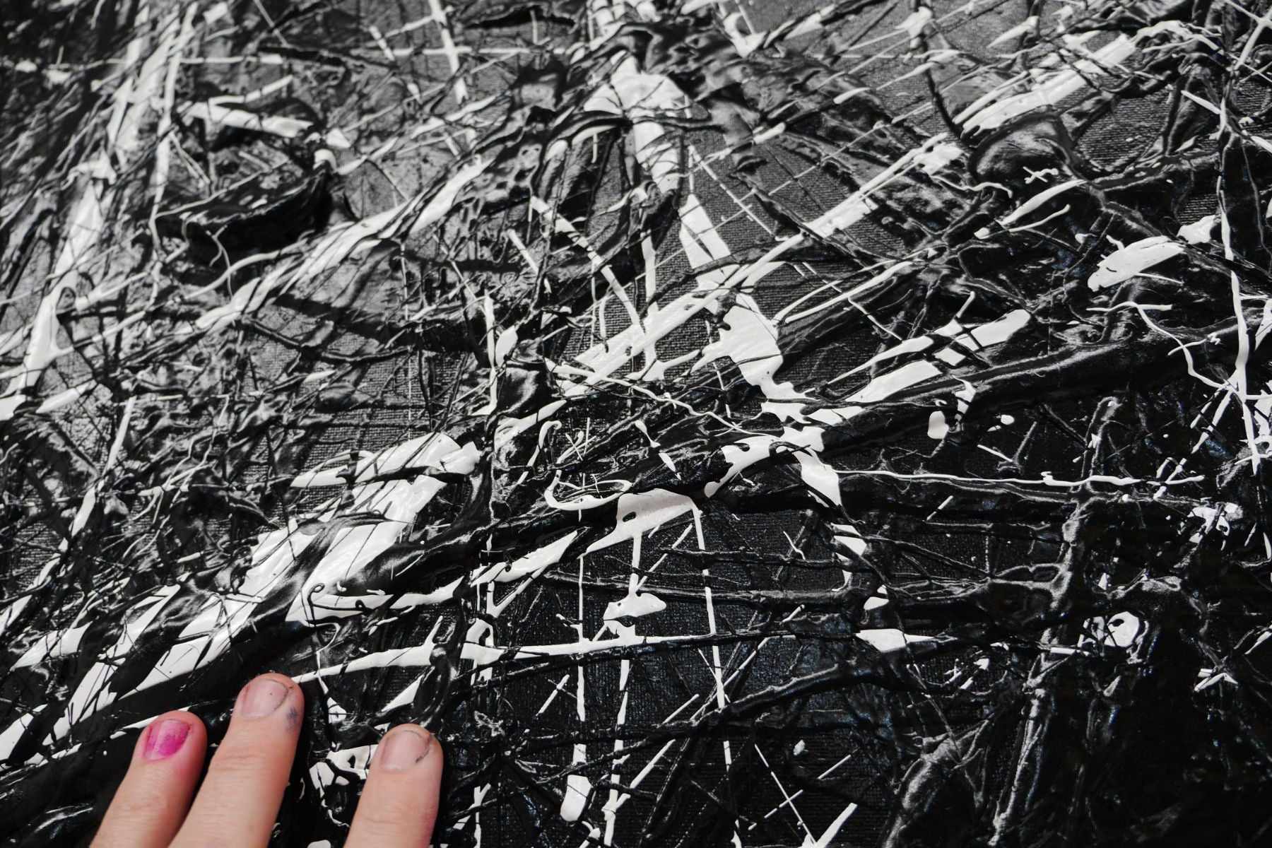 Scattergate 150cm x 150cm Black White Textured Abstract Painting (SOLD)