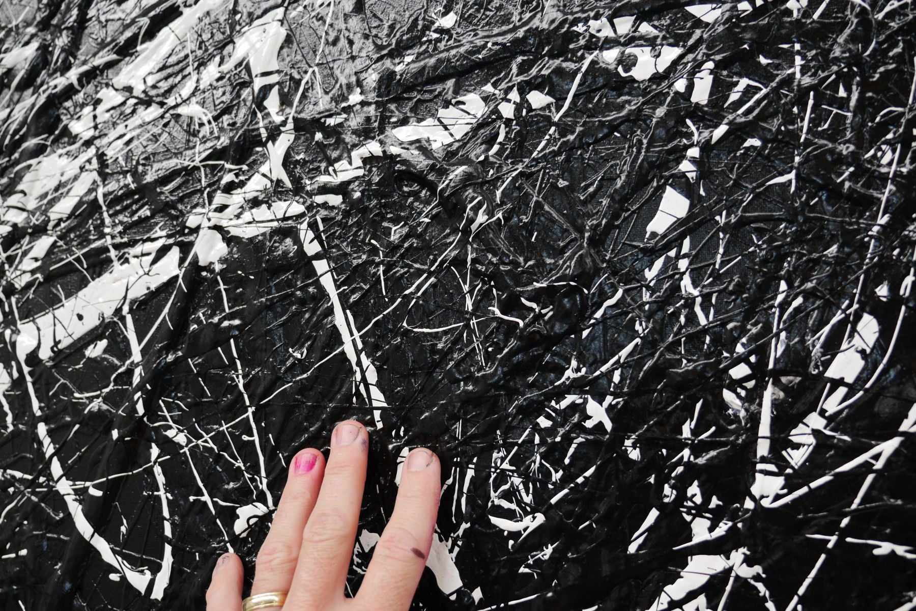 Scattergate 150cm x 150cm Black White Textured Abstract Painting (SOLD)