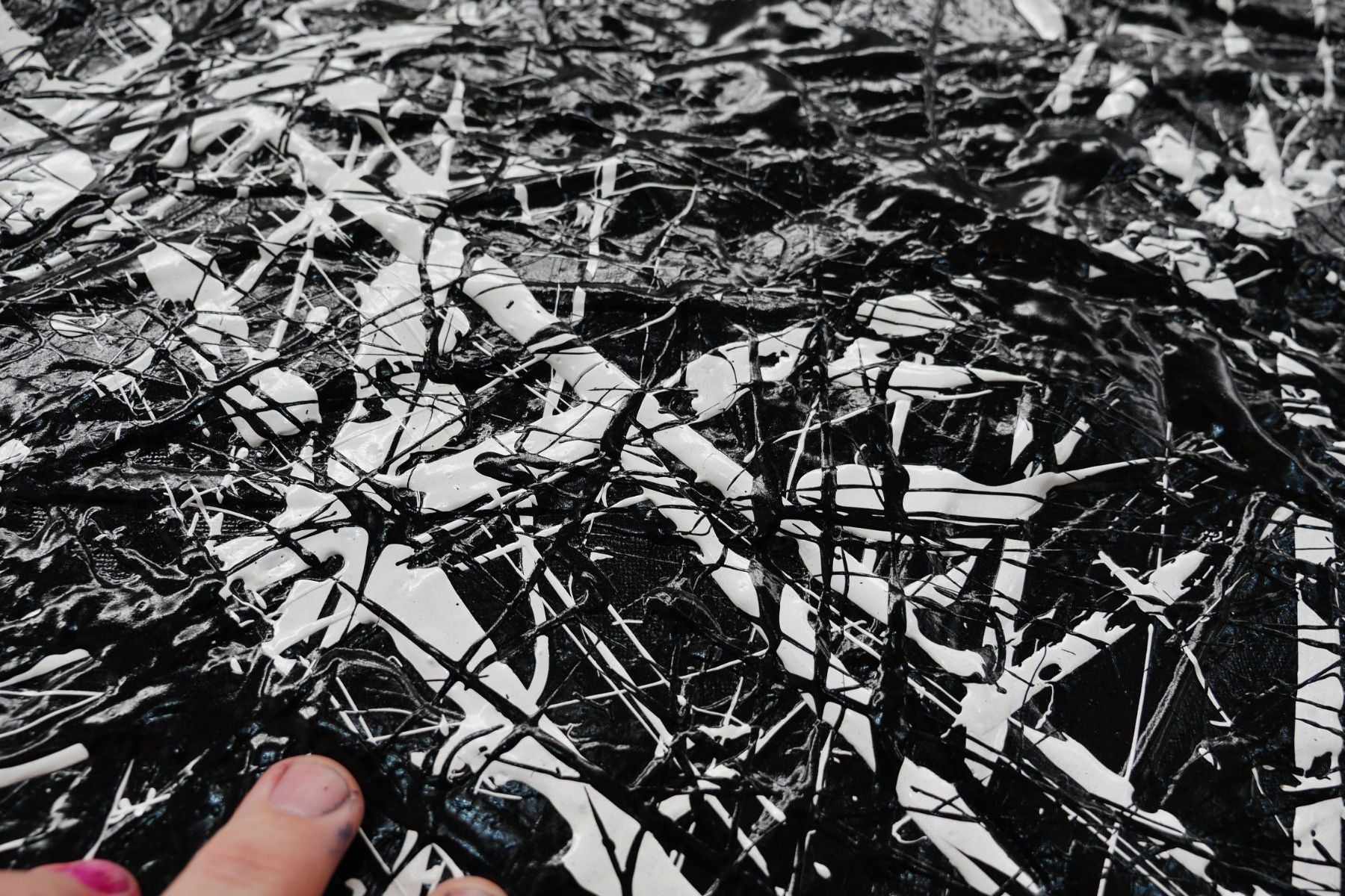 Scattergate 150cm x 150cm Black White Textured Abstract Painting (SOLD)-Abstract-[Franko]-[Artist]-[Australia]-[Painting]-Franklin Art Studio