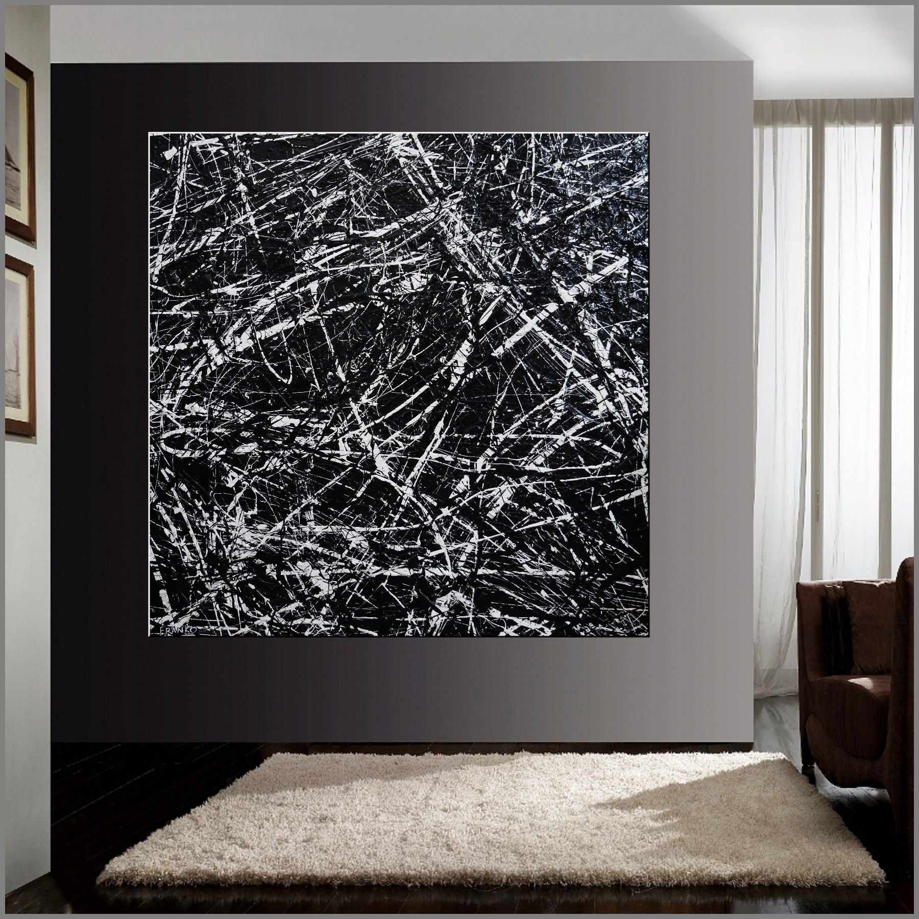 Scattergate 150cm x 150cm Black White Textured Abstract Painting (SOLD)-Abstract-[Franko_Artist]-[Australian_artist]-[Gold_Coast]-[Brisbane]-[modern]-[contemporary]-[original]-[Large_artwork]-[The_Block]-[Dream_Homes]-[ideas]-[Grand_Designs]-[Art_Lover]-Franklin Art Studio