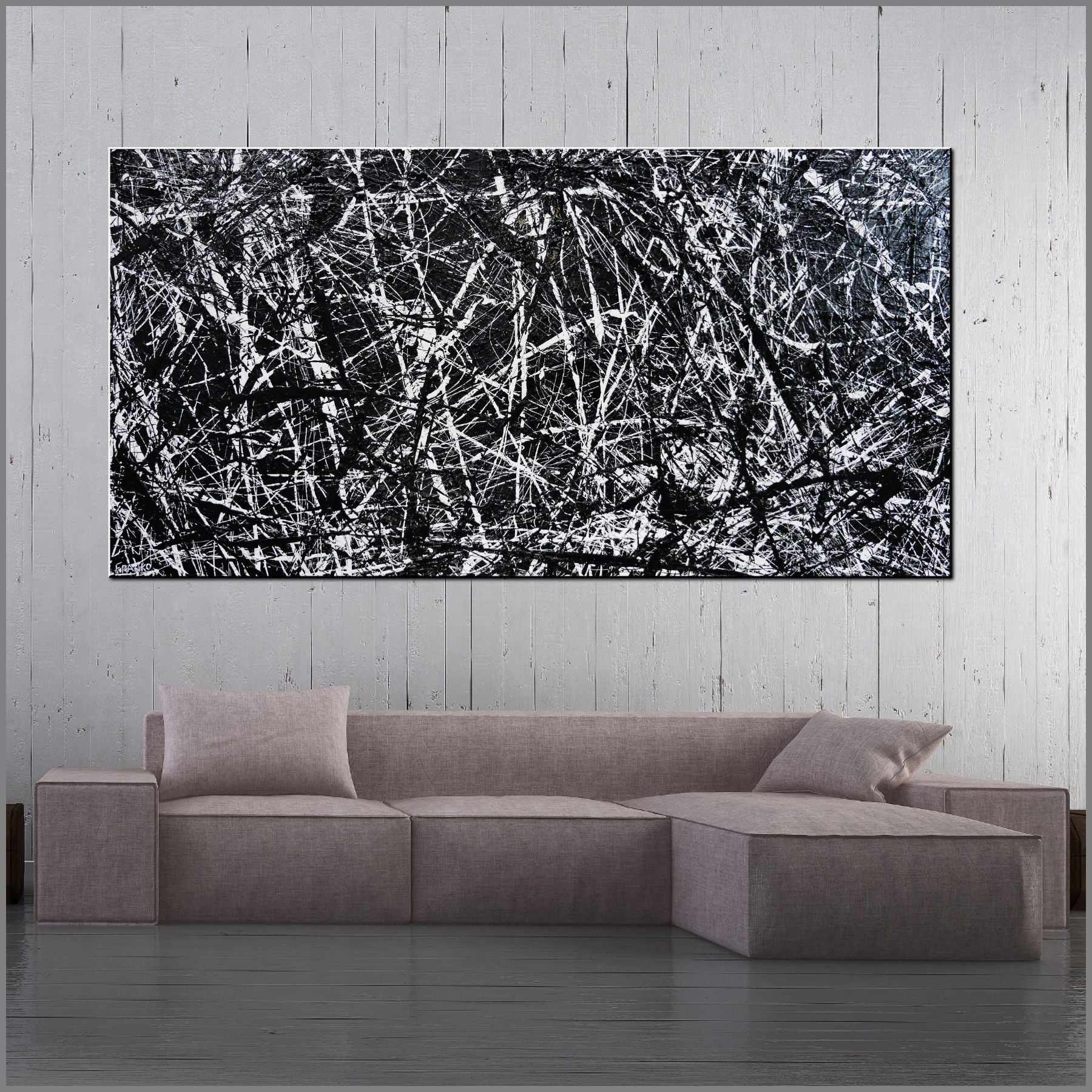Scattergories 240cm x 120cm White Black Textured Abstract Painting (SOLD)-Abstract-[Franko_Artist]-[The_Block]-[Dream_Homes]-[ideas]- [Grand_Designs]-Franklin Art Studio