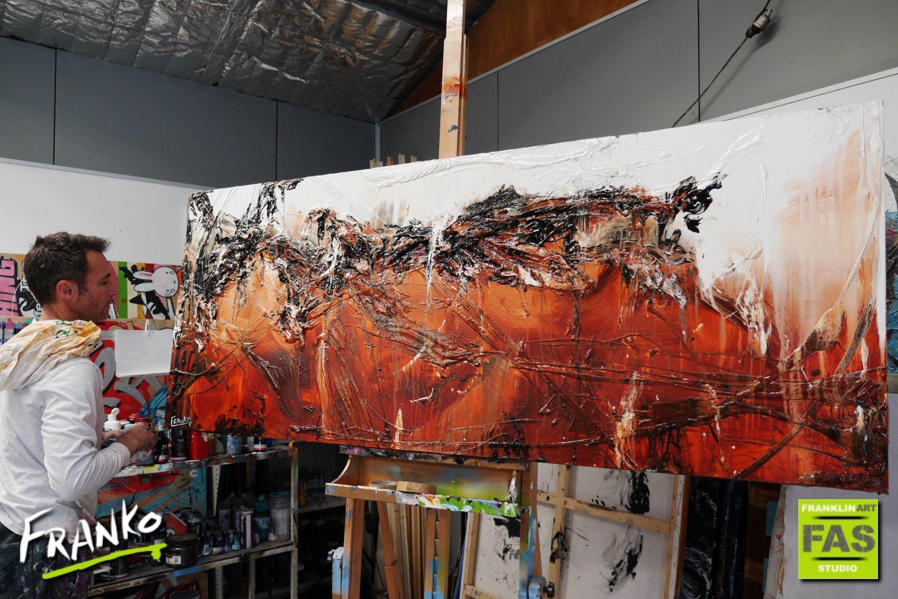 Scorched 200cm x 80cm Brown White Textured Abstract Painting (SOLD)-Abstract-[Franko_Artist]-[The_Block]-[Dream_Homes]-[ideas]- [Grand_Designs]-Franklin Art Studio