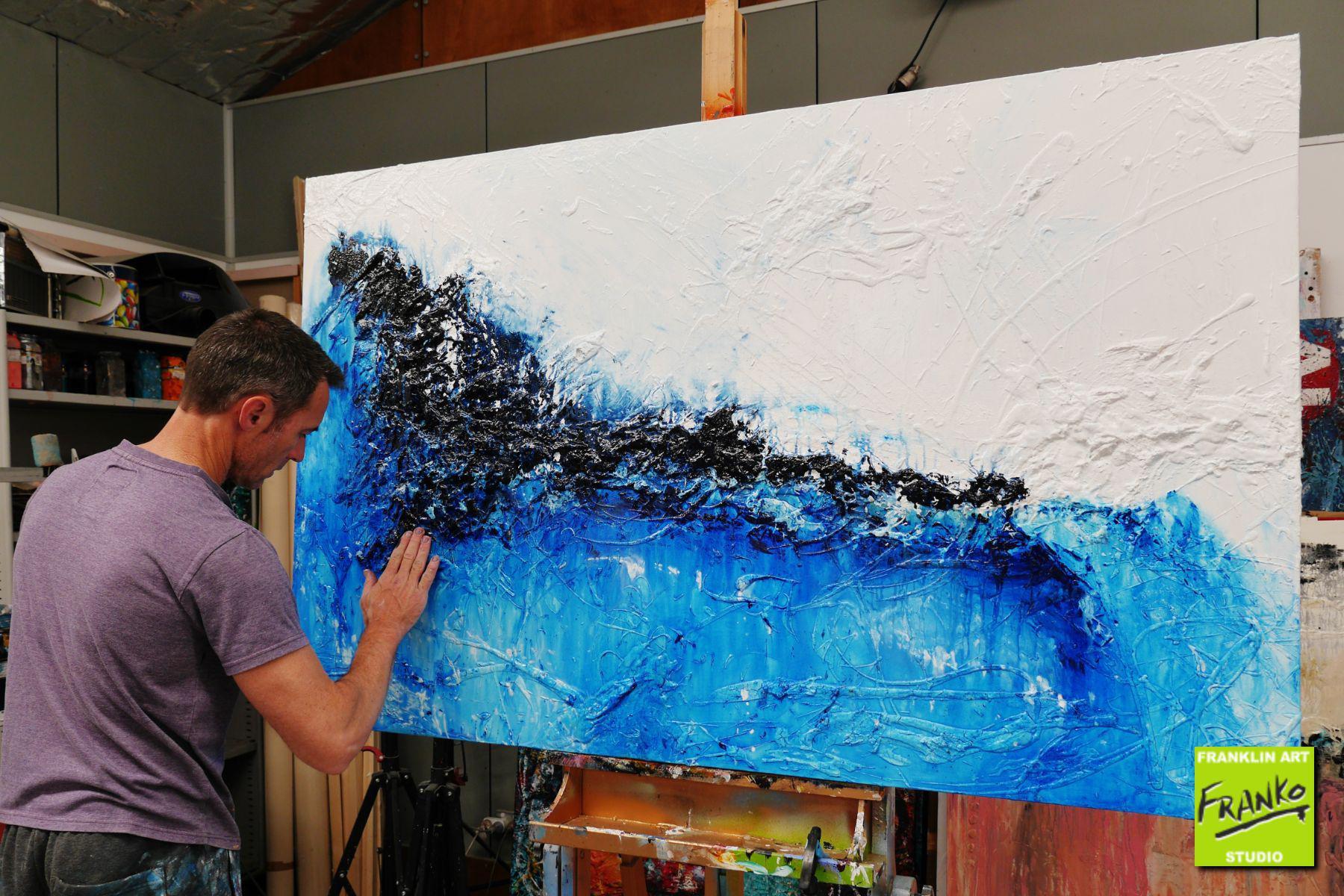 Sea Ice 160cm x 100cm White Blue Textured Abstract Painting (SOLD)-Abstract-[Franko_Artist]-[The_Block]-[Dream_Homes]-[ideas]- [Grand_Designs]-Franklin Art Studio