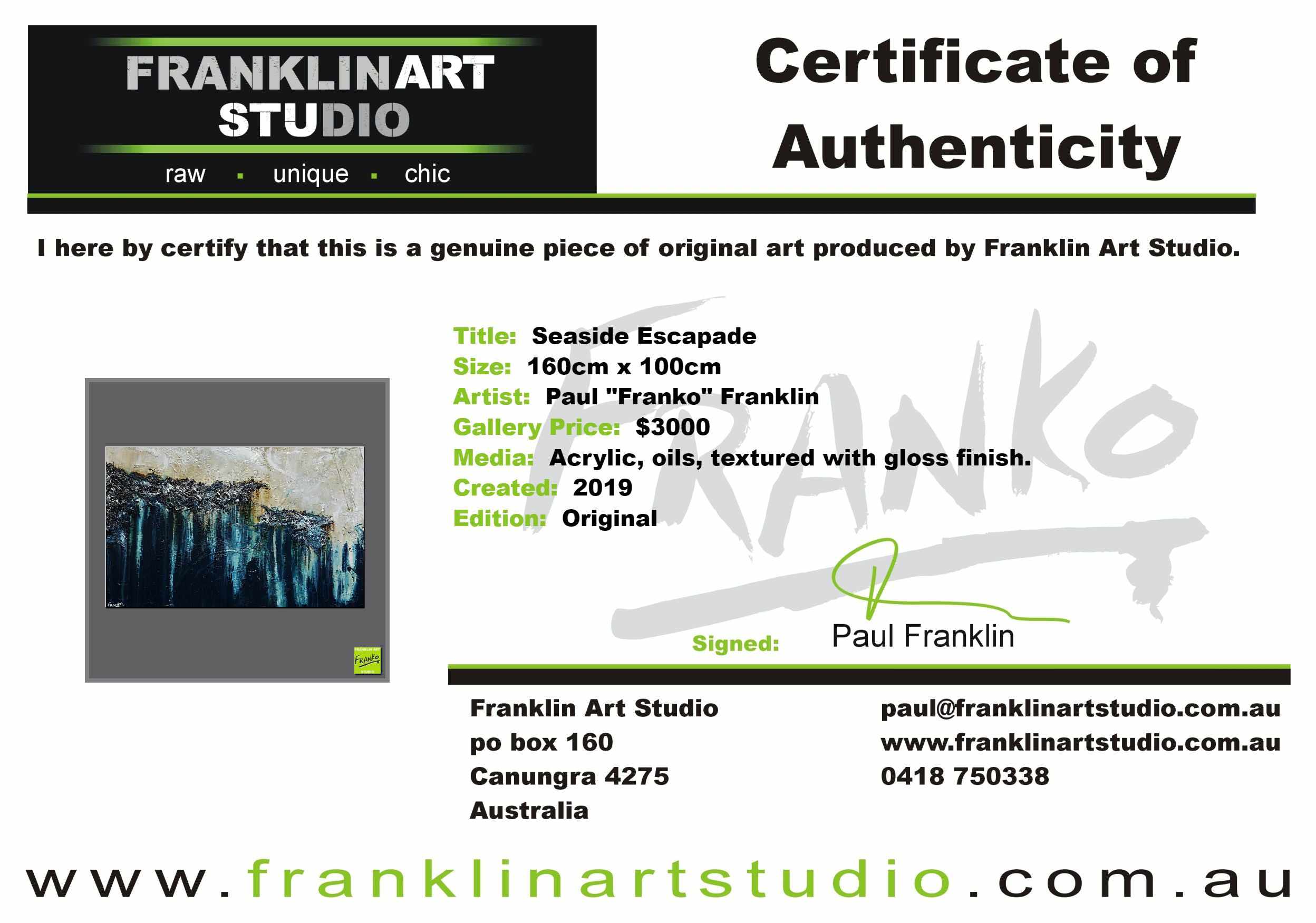 Seaside Escapade 160cm x 100cm Green Cream Textured Abstract Painting (SOLD)-[Franko_Artist]-[The_Block]-[Dream_Homes]-[ideas]- [Grand_Designs]-Franklin Art Studio