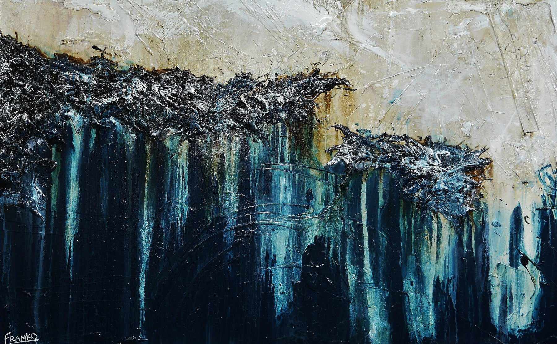 Seaside Escapade 160cm x 100cm Green Cream Textured Abstract Painting (SOLD)-[Franko_Artist]-[Australian_artist]-[Gold_Coast]-[Brisbane]-[modern]-[contemporary]-[original]-[Large_artwork]-Franklin Art Studio