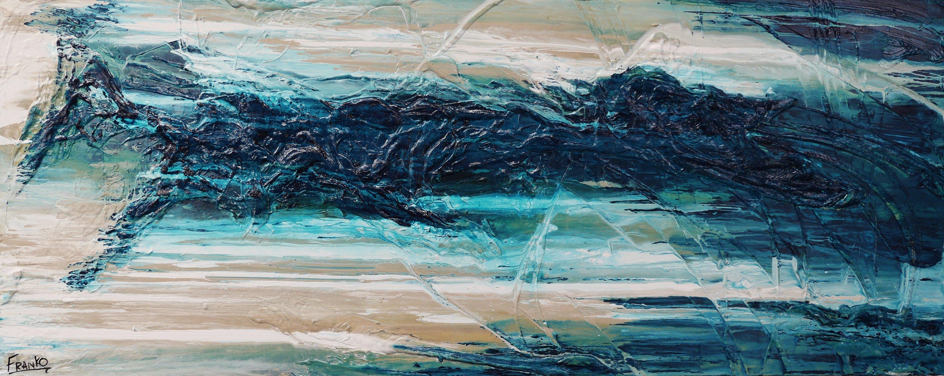 Seasoned Malt 200cm x 80cm Cream White Blue Textured Abstract Painting (SOLD)-Abstract-[Franko_Artist]-[Australian_artist]-[Gold_Coast]-[Brisbane]-[modern]-[contemporary]-[original]-[Large_artwork]-Franklin Art Studio