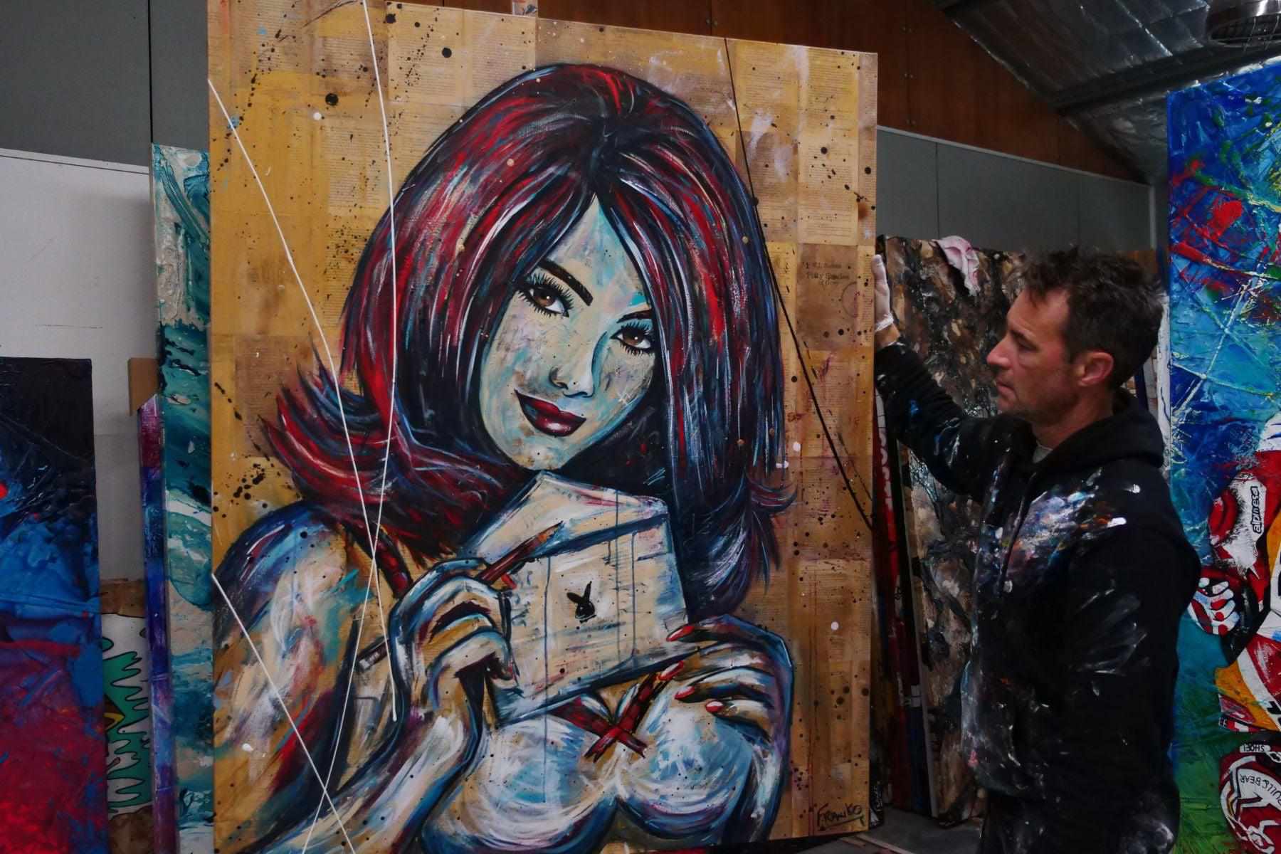 Secret Admirer 120cm x 150cm Playboy Urban Pop Book Club Painting (SOLD)-book club-[Franko_Artist]-[The_Block]-[Dream_Homes]-[ideas]- [Grand_Designs]-Franklin Art Studio