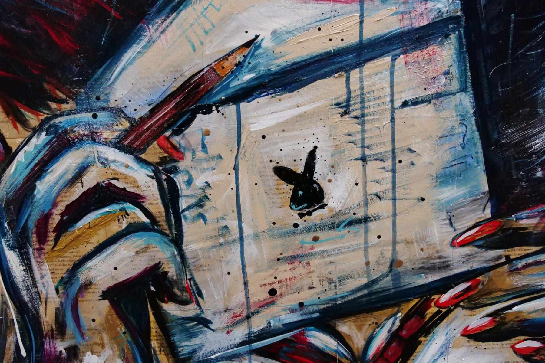 Secret Admirer 120cm x 150cm Playboy Urban Pop Book Club Painting (SOLD)-book club-[Franko]-[Artist]-[Australia]-[Painting]-Franklin Art Studio