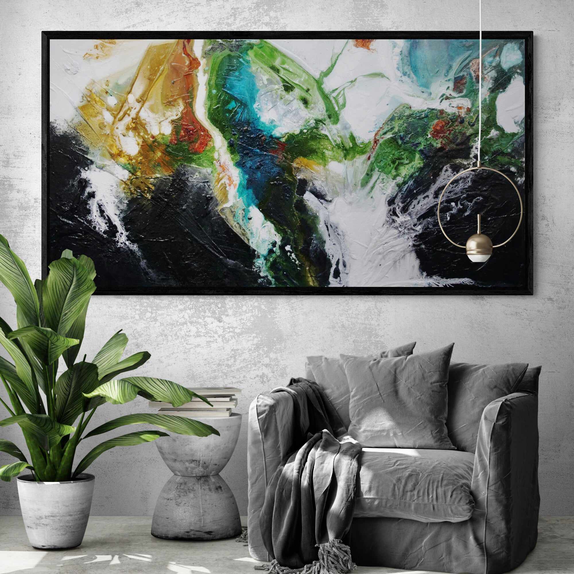 Seeded Potion 190cm x 100cm Green Black Textured Abstract Painting (SOLD)-Abstract-[Franko_Artist]-[The_Block]-[Dream_Homes]-[ideas]- [Grand_Designs]-Franklin Art Studio