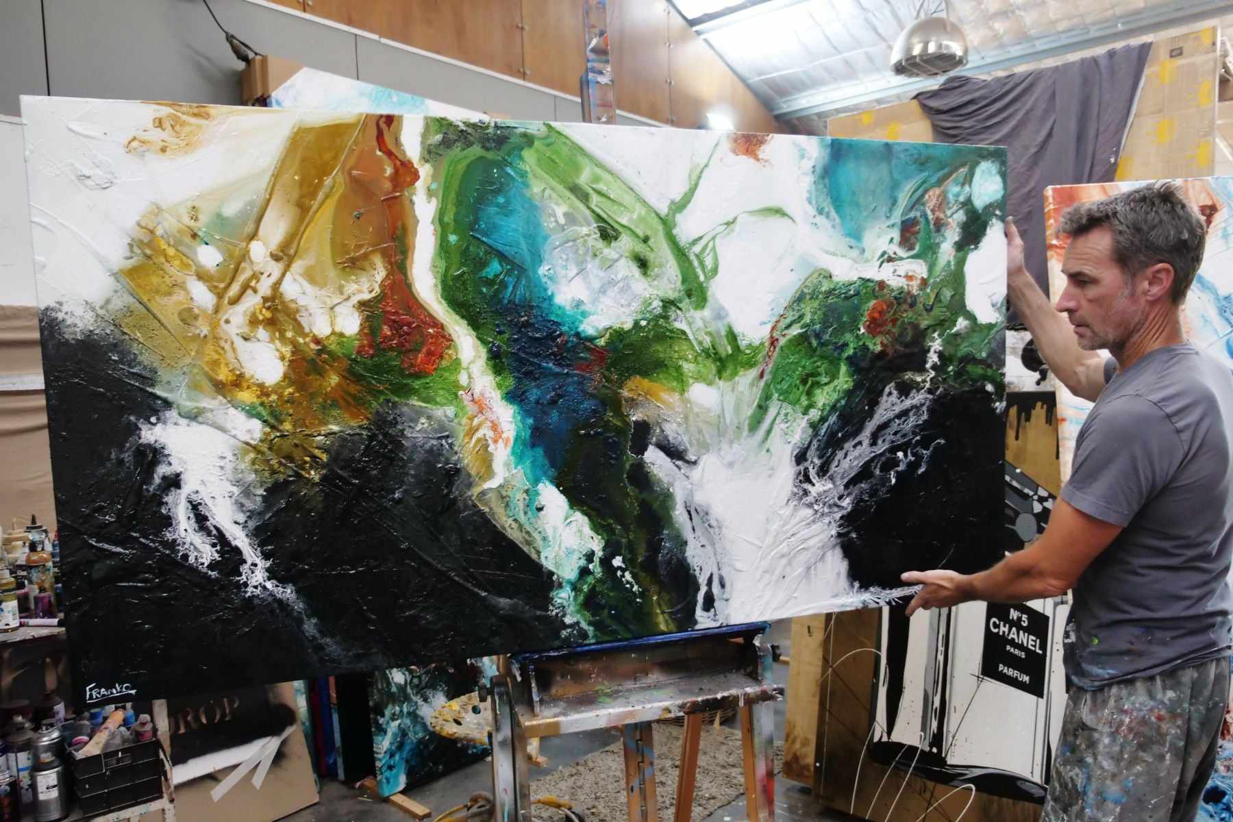 Seeded Potion 190cm x 100cm Green Black Textured Abstract Painting (SOLD)-Abstract-[Franko_Artist]-[The_Block]-[Dream_Homes]-[ideas]-[Grand_Designs]-[Art_Lover]-Franklin Art Studio