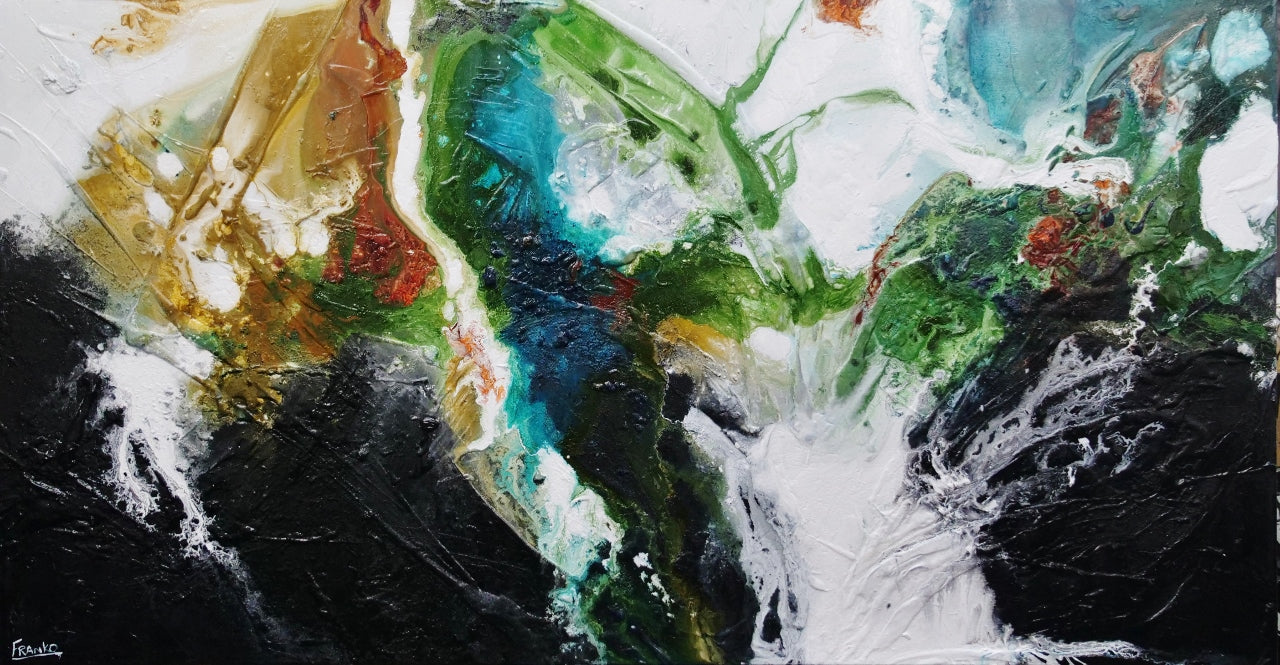 Seeded Potion 190cm x 100cm Green Black Textured Abstract Painting (SOLD)-Abstract-[Franko_Artist]-[Australian_artist]-[Gold_Coast]-[Brisbane]-[modern]-[contemporary]-[original]-[Large_artwork]-Franklin Art Studio