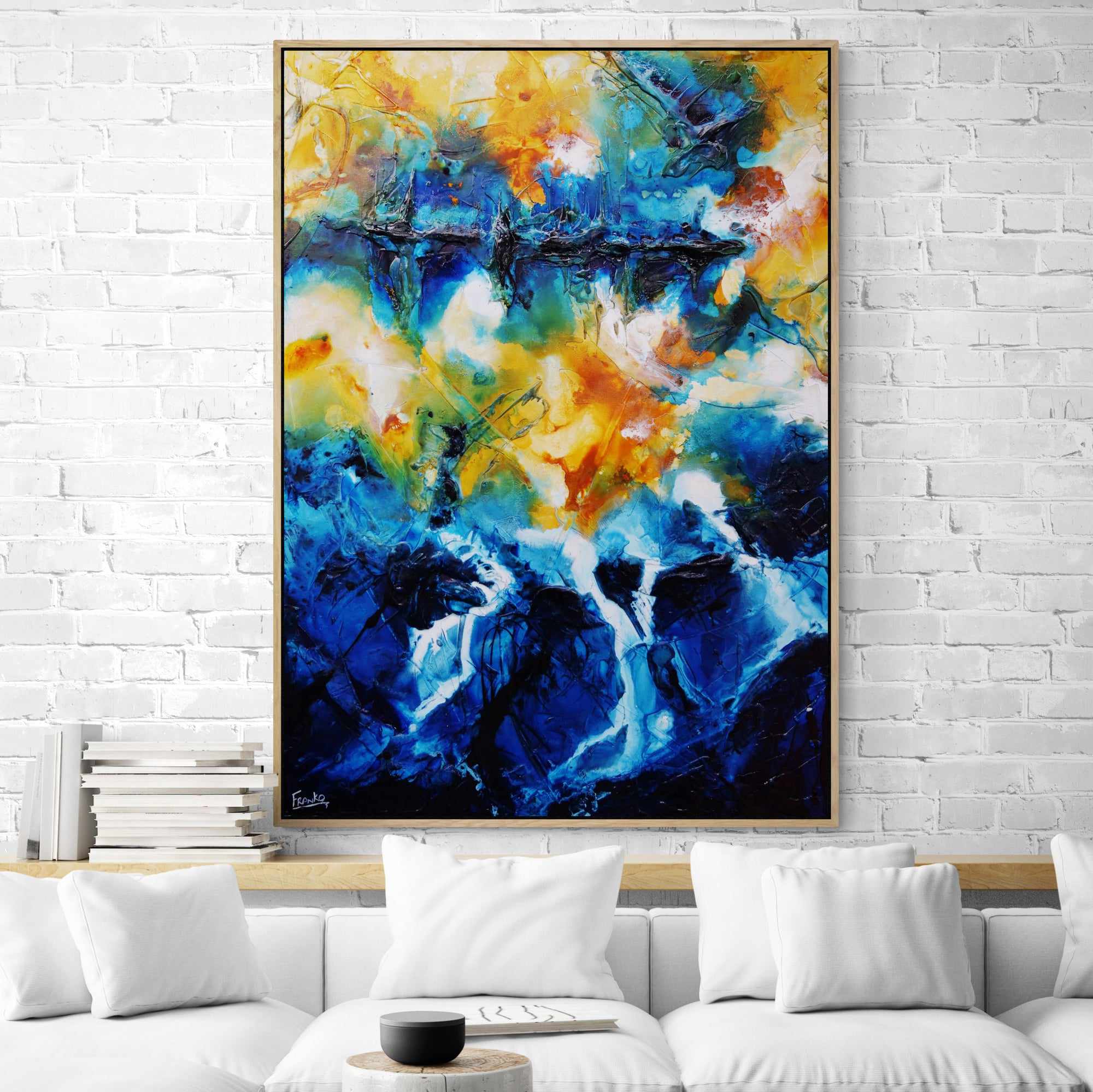 Serenade Beach 140cm x 100cm Blue Sienna Textured Abstract Painting (SOLD)-Abstract-[Franko_Artist]-[The_Block]-[Dream_Homes]-[ideas]-[Grand_Designs]-[Art_Lover]-Franklin Art Studio
