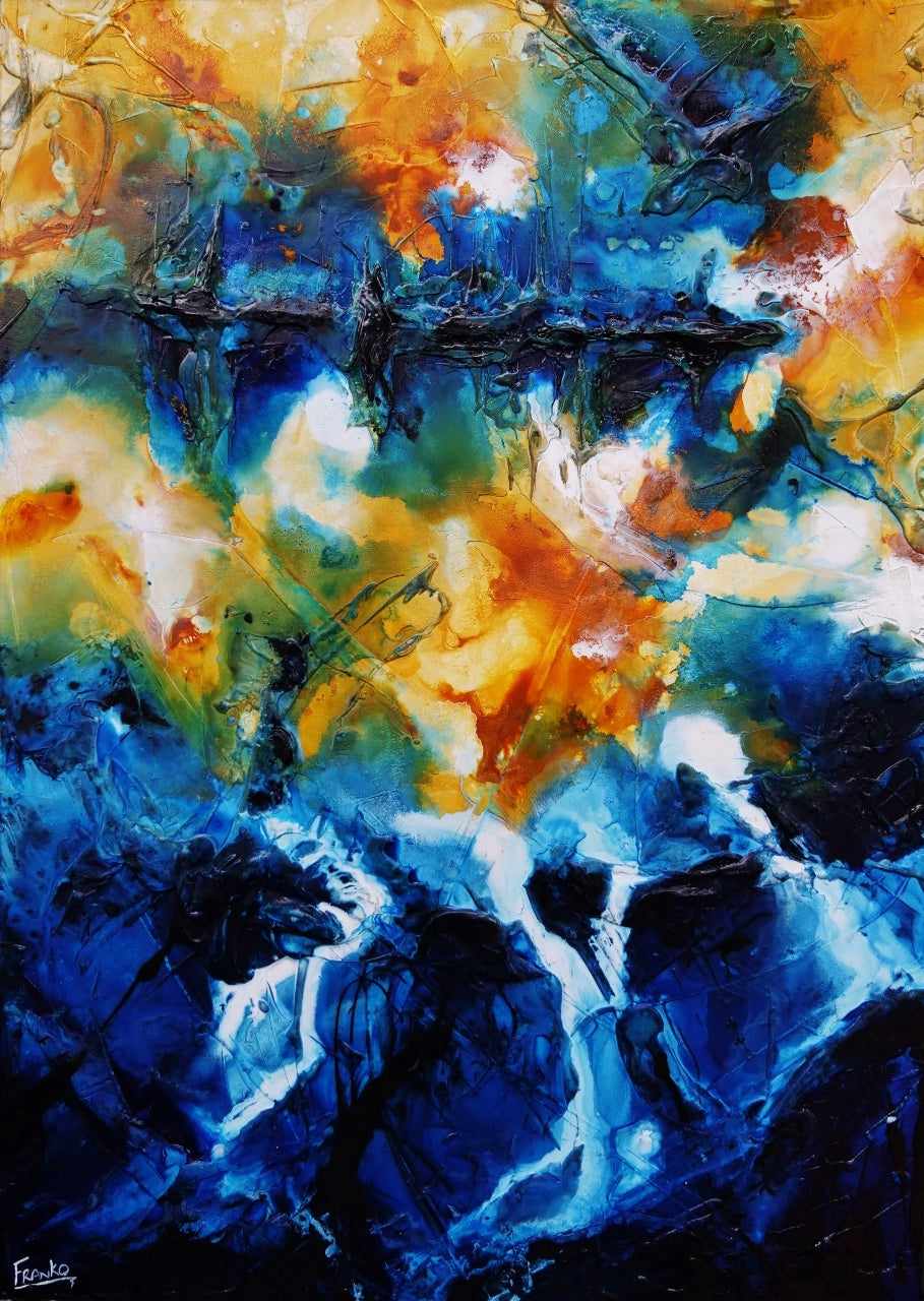 Serenade Beach 140cm x 100cm Blue Sienna Textured Abstract Painting (SOLD)-Abstract-[Franko_Artist]-[Australian_artist]-[Gold_Coast]-[Brisbane]-[modern]-[contemporary]-[original]-[Large_artwork]-Franklin Art Studio