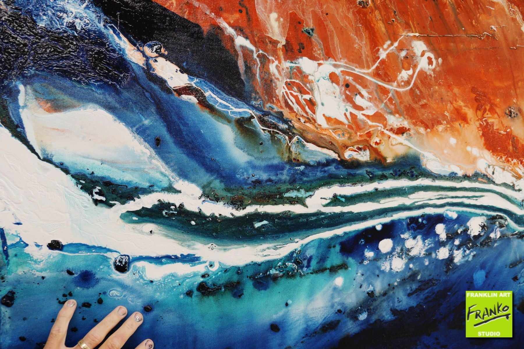 Serpentine 240cm x 100cm Red Oxide White Blue Textured Abstract Painting (SOLD)