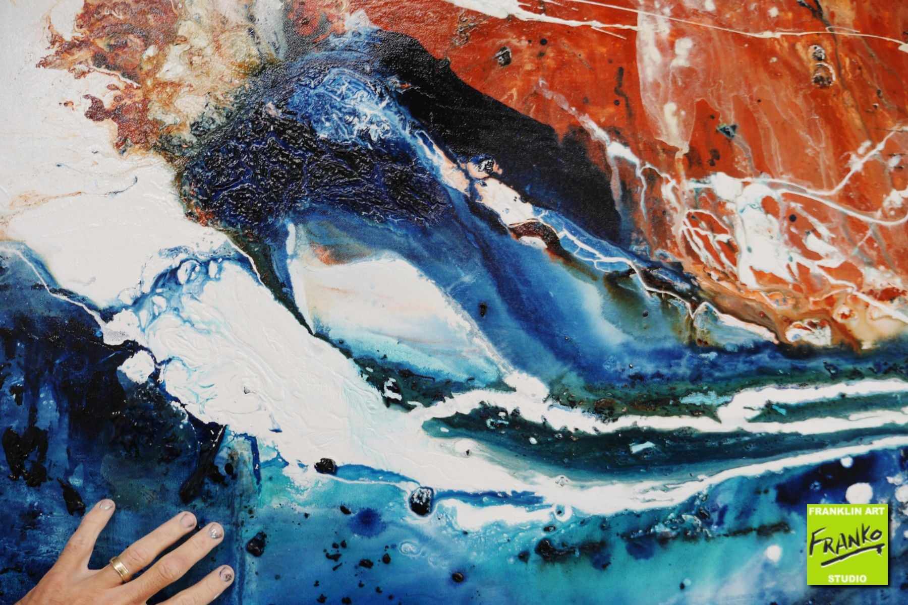 Serpentine 240cm x 100cm Red Oxide White Blue Textured Abstract Painting (SOLD)