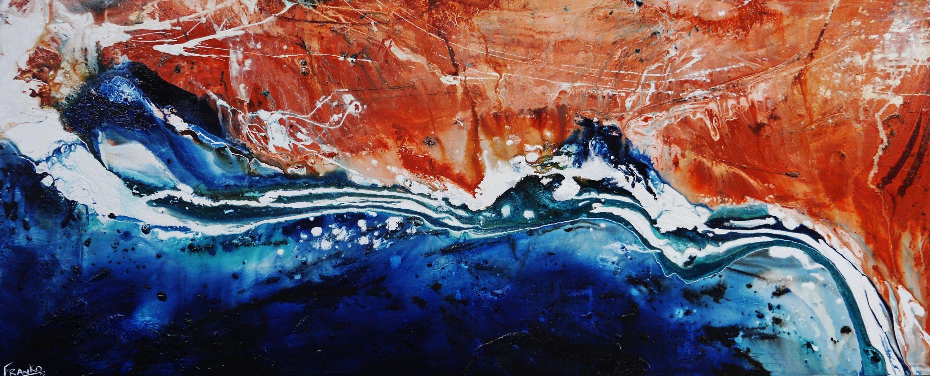 Serpentine 240cm x 100cm Red Oxide White Blue Textured Abstract Painting (SOLD)-Abstract-[Franko_Artist]-[Australian_artist]-[Gold_Coast]-[Brisbane]-[modern]-[contemporary]-[original]-[Large_artwork]-Franklin Art Studio