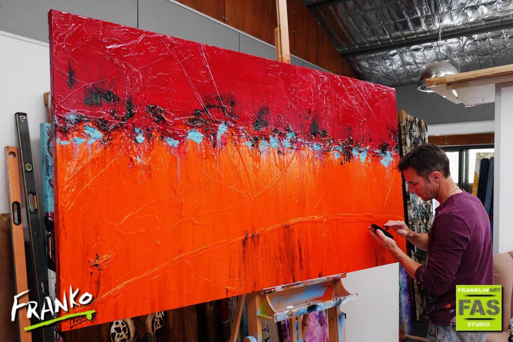 Setting Fire Orange 190cm x 100cm Red Orange Abstract Painting (SOLD)-abstract-[Franko_Artist]-[The_Block]-[Dream_Homes]-[ideas]- [Grand_Designs]-Franklin Art Studio