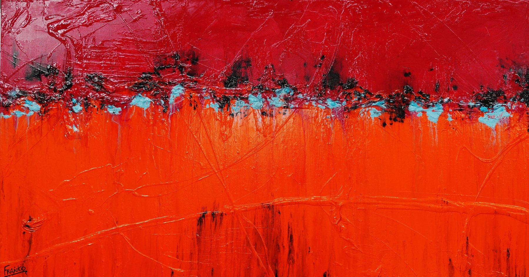 Setting Fire Orange 190cm x 100cm Red Orange Abstract Painting (SOLD)-abstract-[Franko_Artist]-[Australian_artist]-[Gold_Coast]-[Brisbane]-[modern]-[contemporary]-[original]-[Large_artwork]-Franklin Art Studio