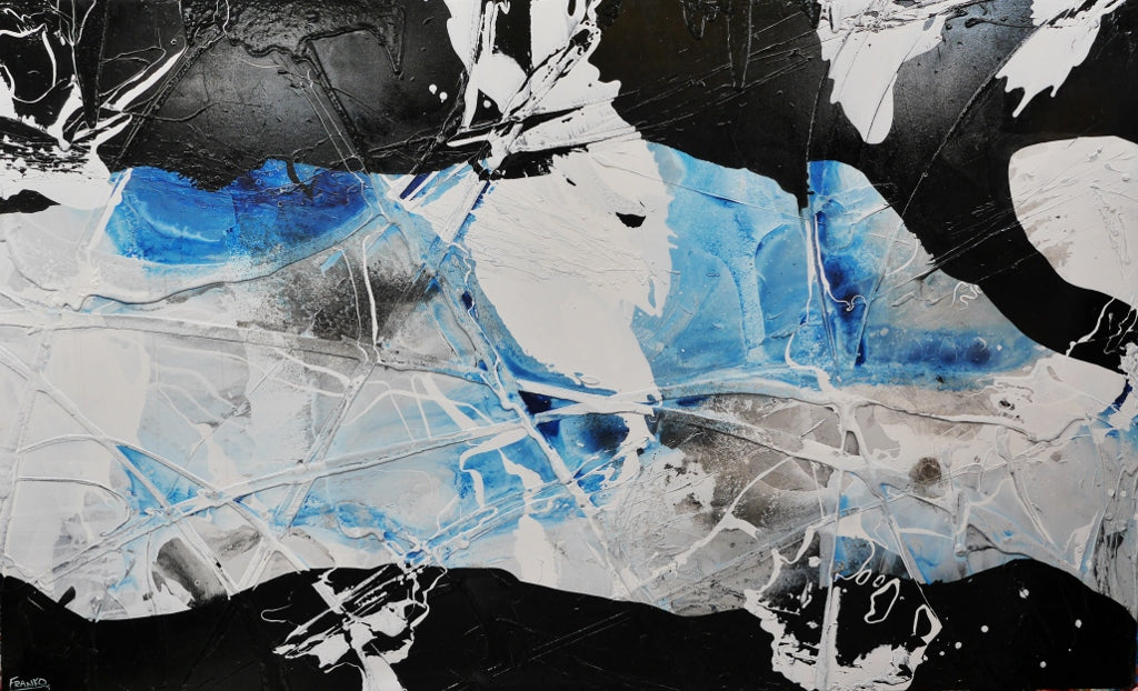 Shredded Powder 280cm x 170cm Blue Black White Textured Abstract Painting (SOLD)-Abstract-[Franko_Artist]-[Australian_artist]-[Gold_Coast]-[Brisbane]-[modern]-[contemporary]-[original]-[Large_artwork]-Franklin Art Studio