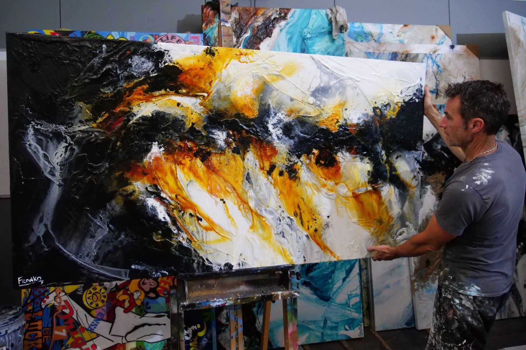 Sienna Candy 190cm x 100cm Sienna Black White Textured Abstract Painting (SOLD)-Abstract-[Franko_Artist]-[The_Block]-[Dream_Homes]-[ideas]- [Grand_Designs]-Franklin Art Studio