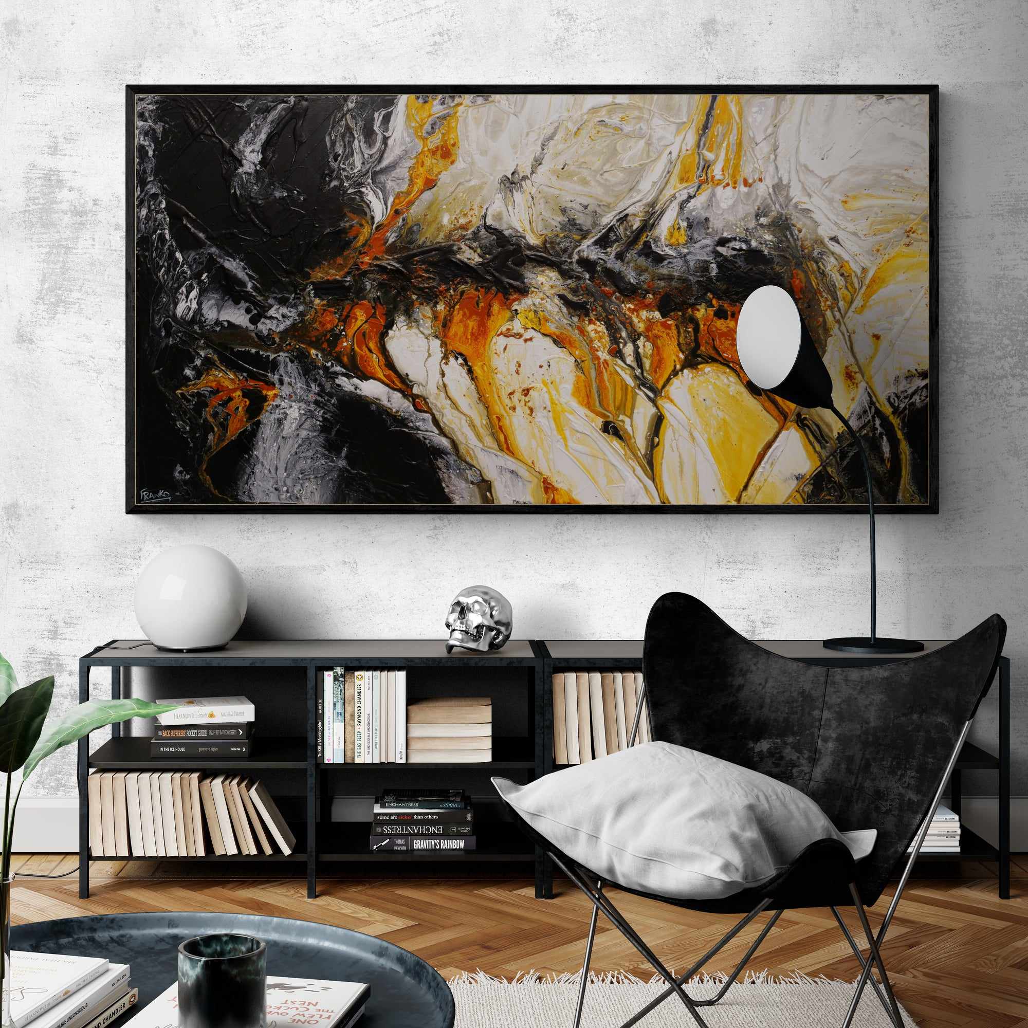 Sienna Depths 190cm x 100cm Sienna Black White Textured Abstract Painting (SOLD)-Abstract-[Franko_Artist]-[The_Block]-[Dream_Homes]-[ideas]- [Grand_Designs]-Franklin Art Studio