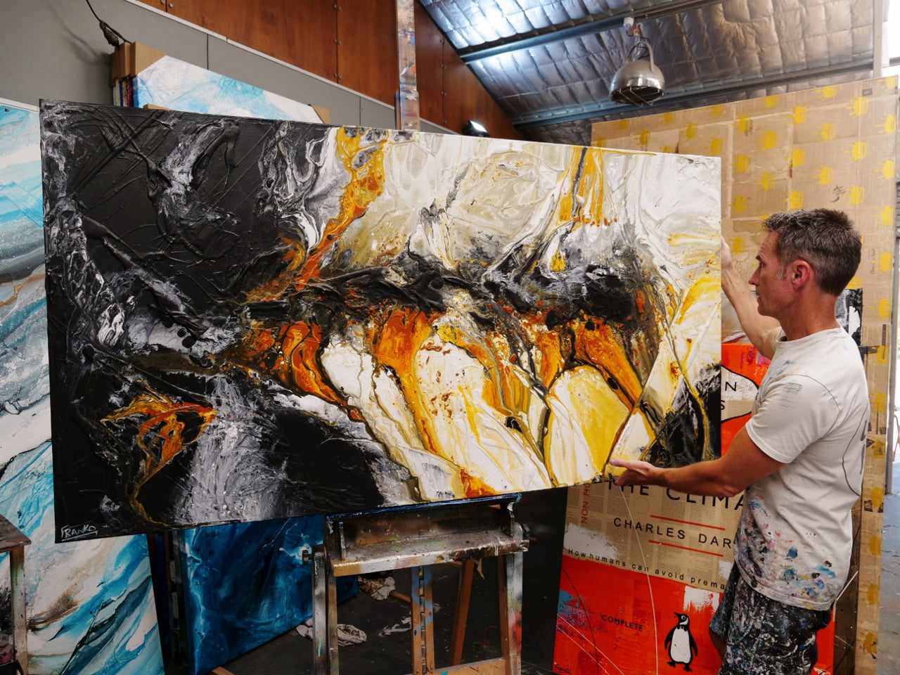 Sienna Depths 190cm x 100cm Sienna Black White Textured Abstract Painting (SOLD)-Abstract-[Franko_Artist]-[The_Block]-[Dream_Homes]-[ideas]-[Grand_Designs]-[Art_Lover]-Franklin Art Studio