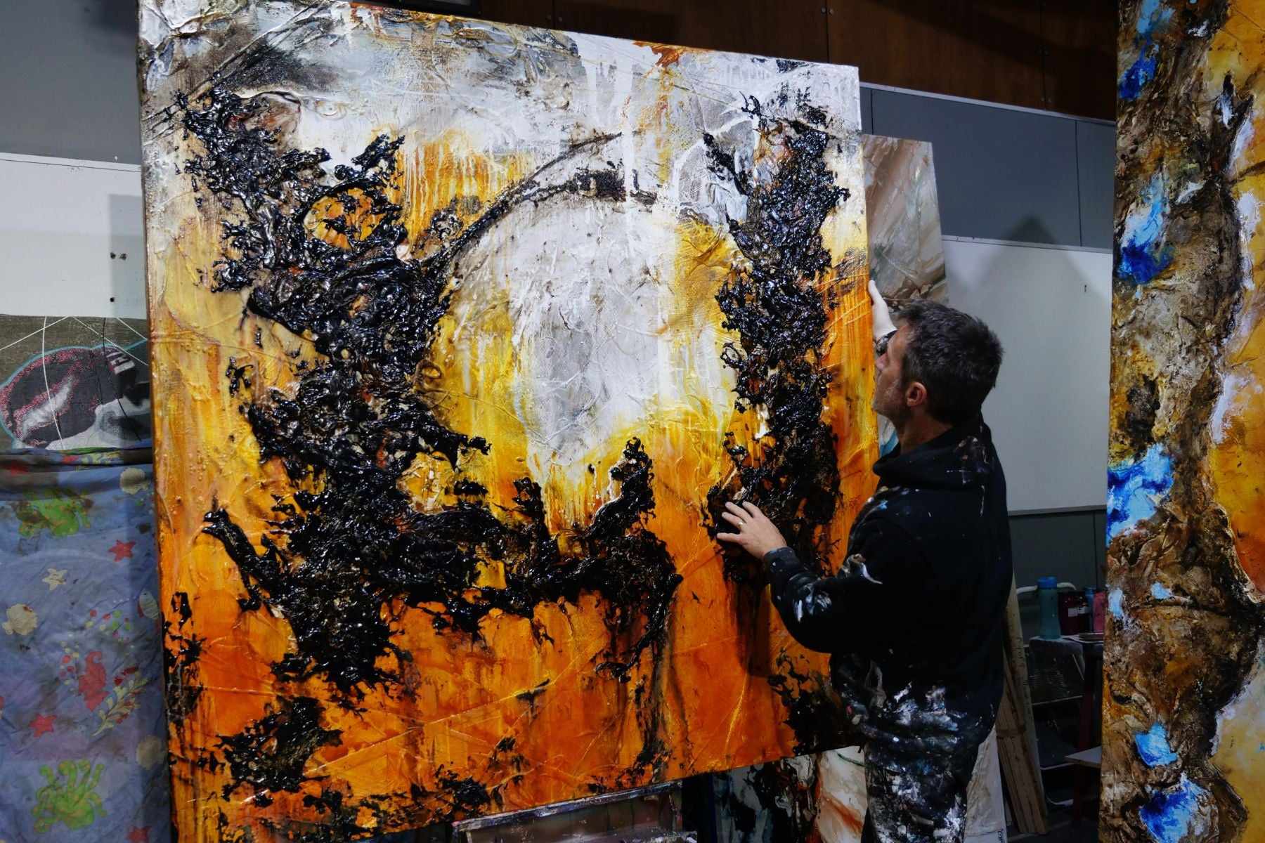 Sienna Dreaming 170cm x 170cm Sienna Black Textured Abstract Painting (SOLD)-Abstract-[Franko_Artist]-[The_Block]-[Dream_Homes]-[ideas]-[Grand_Designs]-[Art_Lover]-Franklin Art Studio