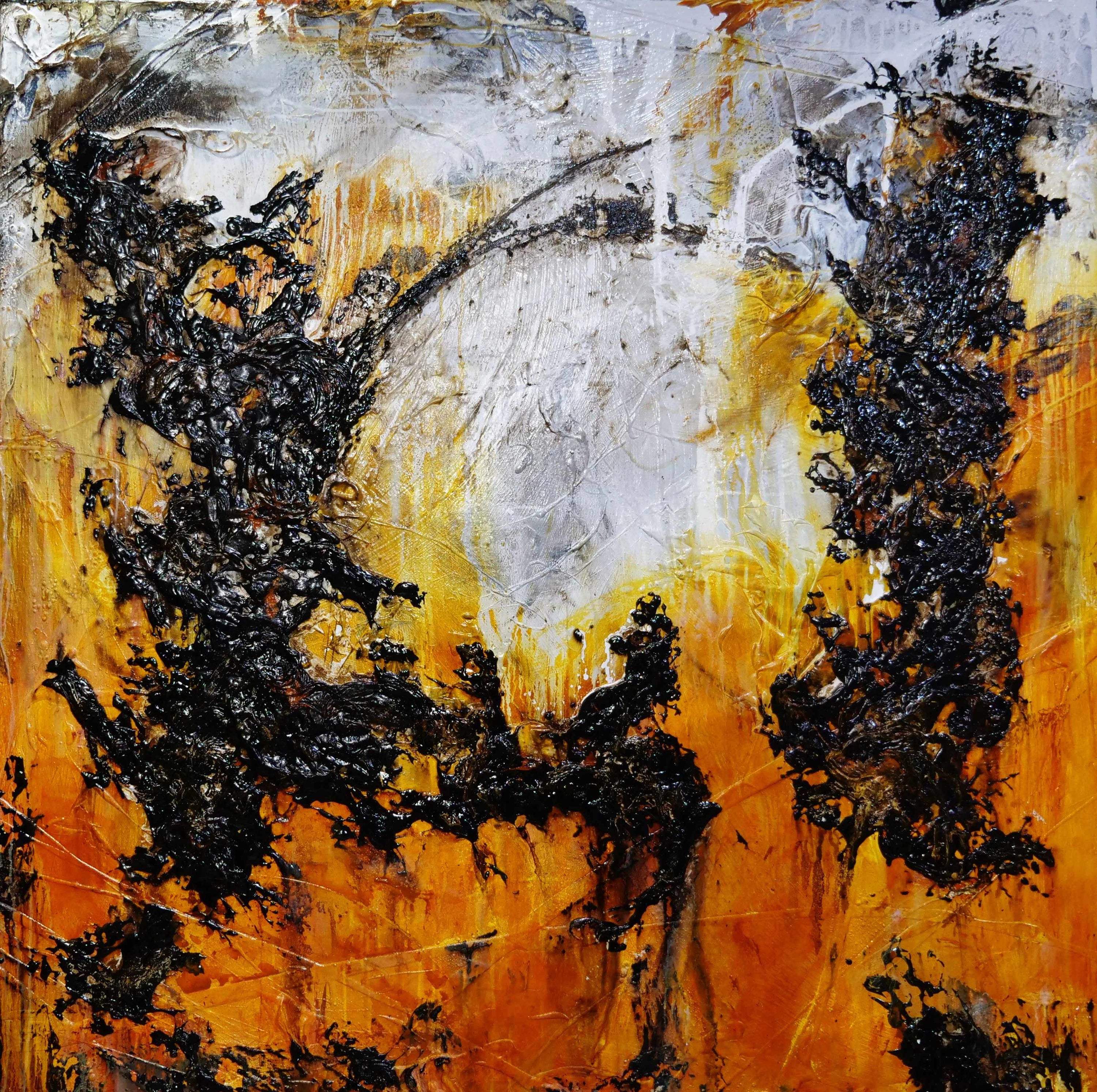 Sienna Dreaming 170cm x 170cm Sienna Black Textured Abstract Painting (SOLD)-Abstract-[Franko_Artist]-[Australian_artist]-[Gold_Coast]-[Brisbane]-[modern]-[contemporary]-[original]-[Large_artwork]-Franklin Art Studio