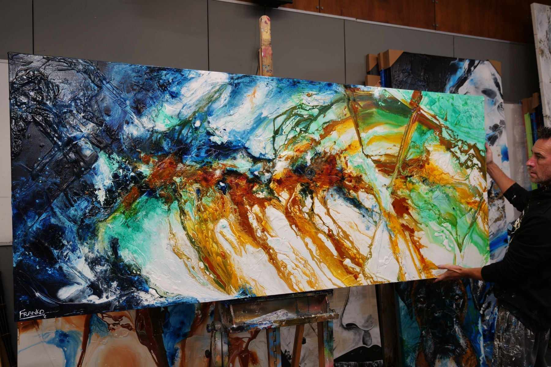 Sienna Grace 240cm x 100cm Blue Green Sienna Textured Abstract Painting (SOLD)-Abstract-[Franko_Artist]-[The_Block]-[Dream_Homes]-[ideas]- [Grand_Designs]-Franklin Art Studio