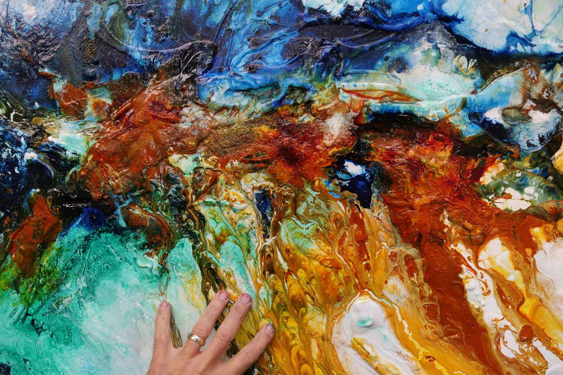 Sienna Grace 240cm x 100cm Blue Green Sienna Textured Abstract Painting (SOLD)-Abstract-[Franko]-[Artist]-[Australia]-[Painting]-Franklin Art Studio