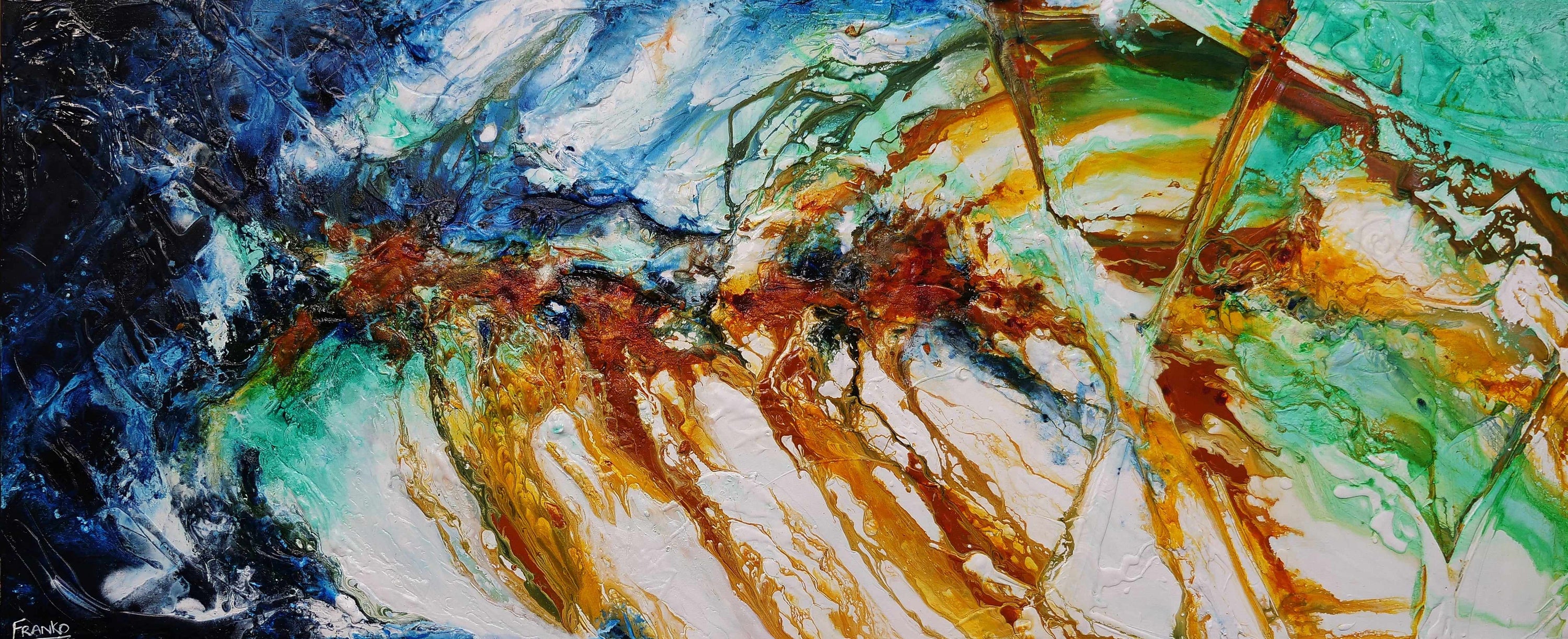 Sienna Grace 240cm x 100cm Blue Green Sienna Textured Abstract Painting (SOLD)-Abstract-[Franko_Artist]-[Australian_artist]-[Gold_Coast]-[Brisbane]-[modern]-[contemporary]-[original]-[Large_artwork]-Franklin Art Studio