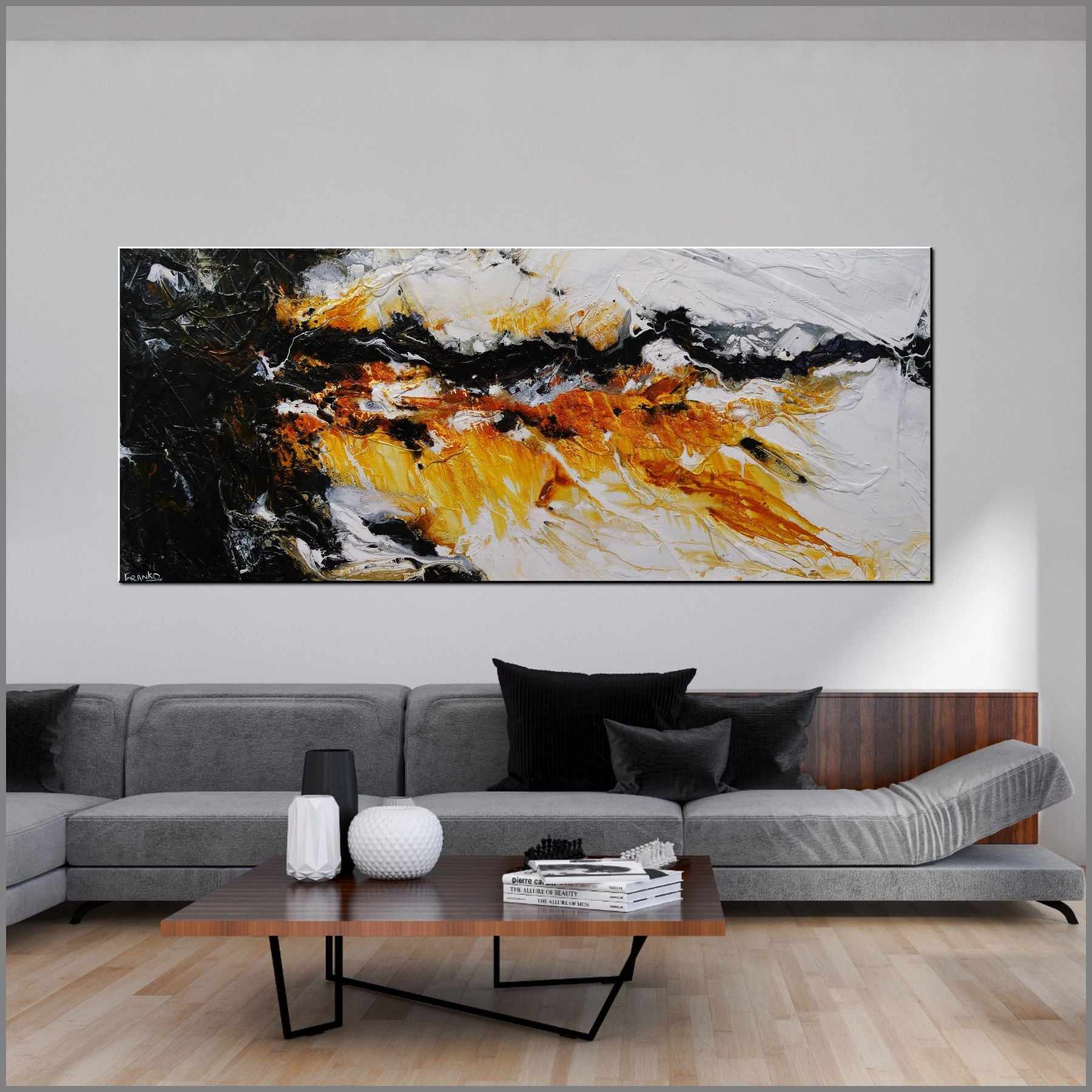 Sienna Power 240cm x 100cm Sienna Black White Textured Abstract Painting (SOLD)-Abstract-[Franko_Artist]-[Australian_artist]-[Gold_Coast]-[Brisbane]-[modern]-[contemporary]-[original]-[Large_artwork]-[The_Block]-[Dream_Homes]-[ideas]-[Grand_Designs]-[Art_Lover]-Franklin Art Studio