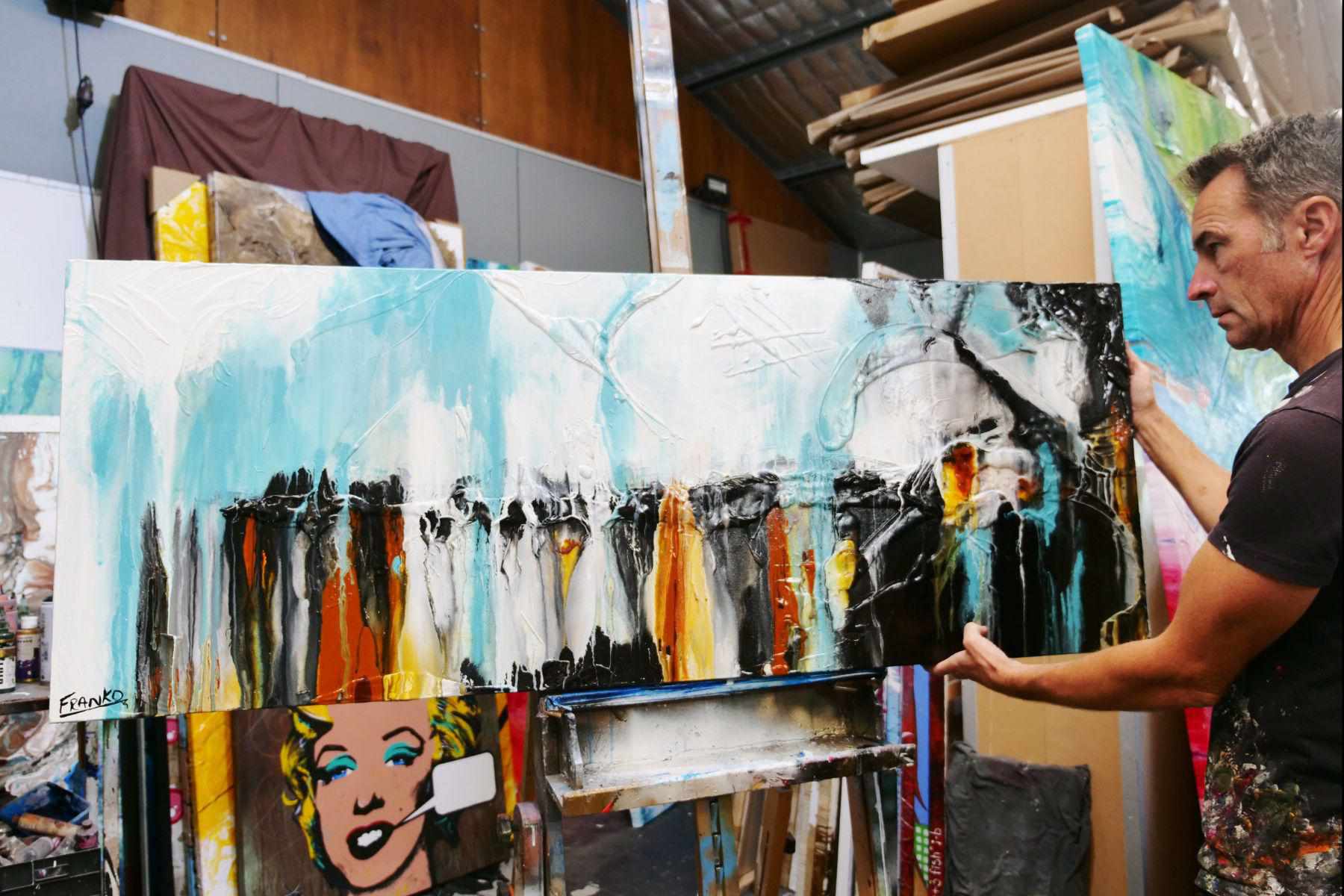 Sienna Sky 160cm x 60cm Sienna Blue Textured Abstract Painting (SOLD)-Abstract-[Franko_Artist]-[The_Block]-[Dream_Homes]-[ideas]- [Grand_Designs]-Franklin Art Studio