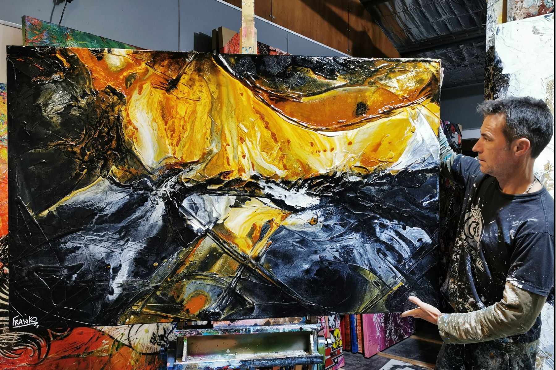 Sienna Sunrise 160cm x 100cm Black Sienna Textured Abstract Painting (SOLD)-Abstract-[Franko_Artist]-[The_Block]-[Dream_Homes]-[ideas]- [Grand_Designs]-Franklin Art Studio