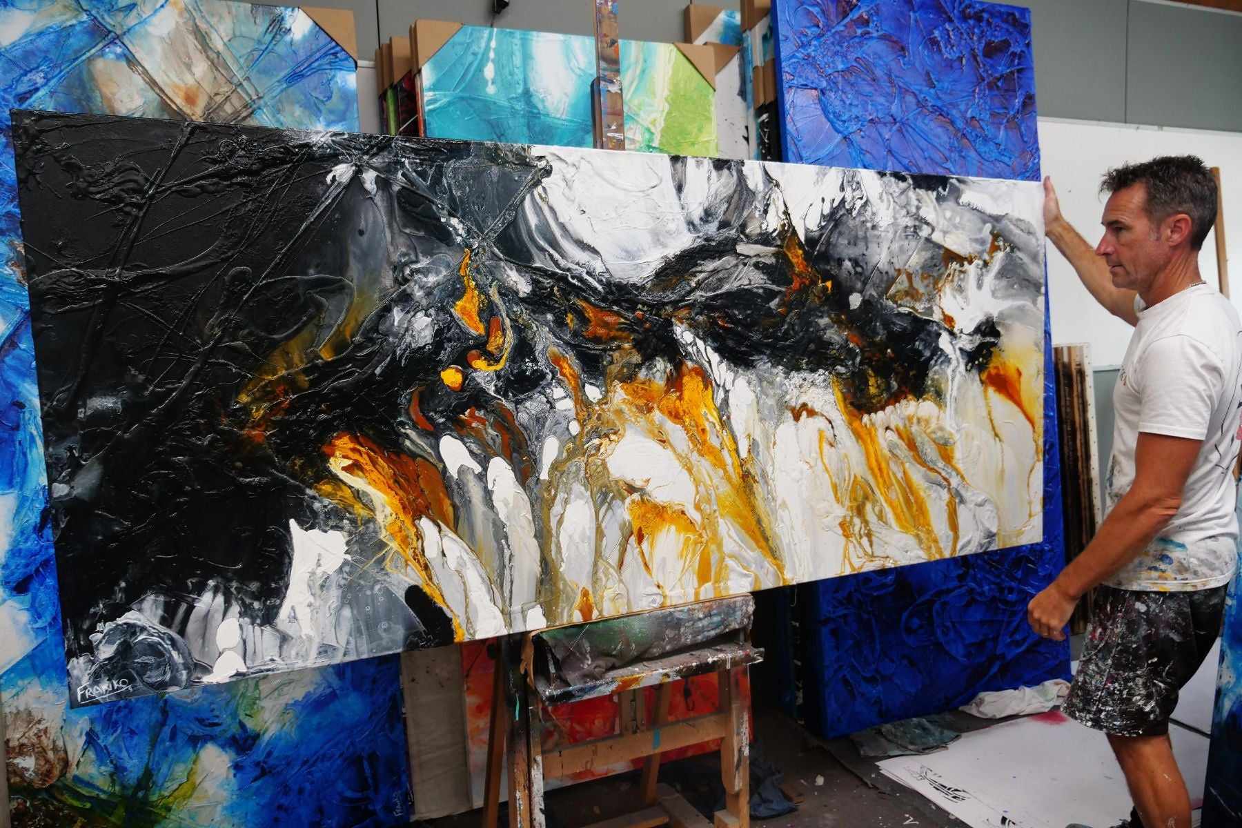 Sienna and Pepper 240cm x 100cm Sienna Black White Textured Abstract Painting (SOLD)-Abstract-[Franko_Artist]-[The_Block]-[Dream_Homes]-[ideas]- [Grand_Designs]-Franklin Art Studio