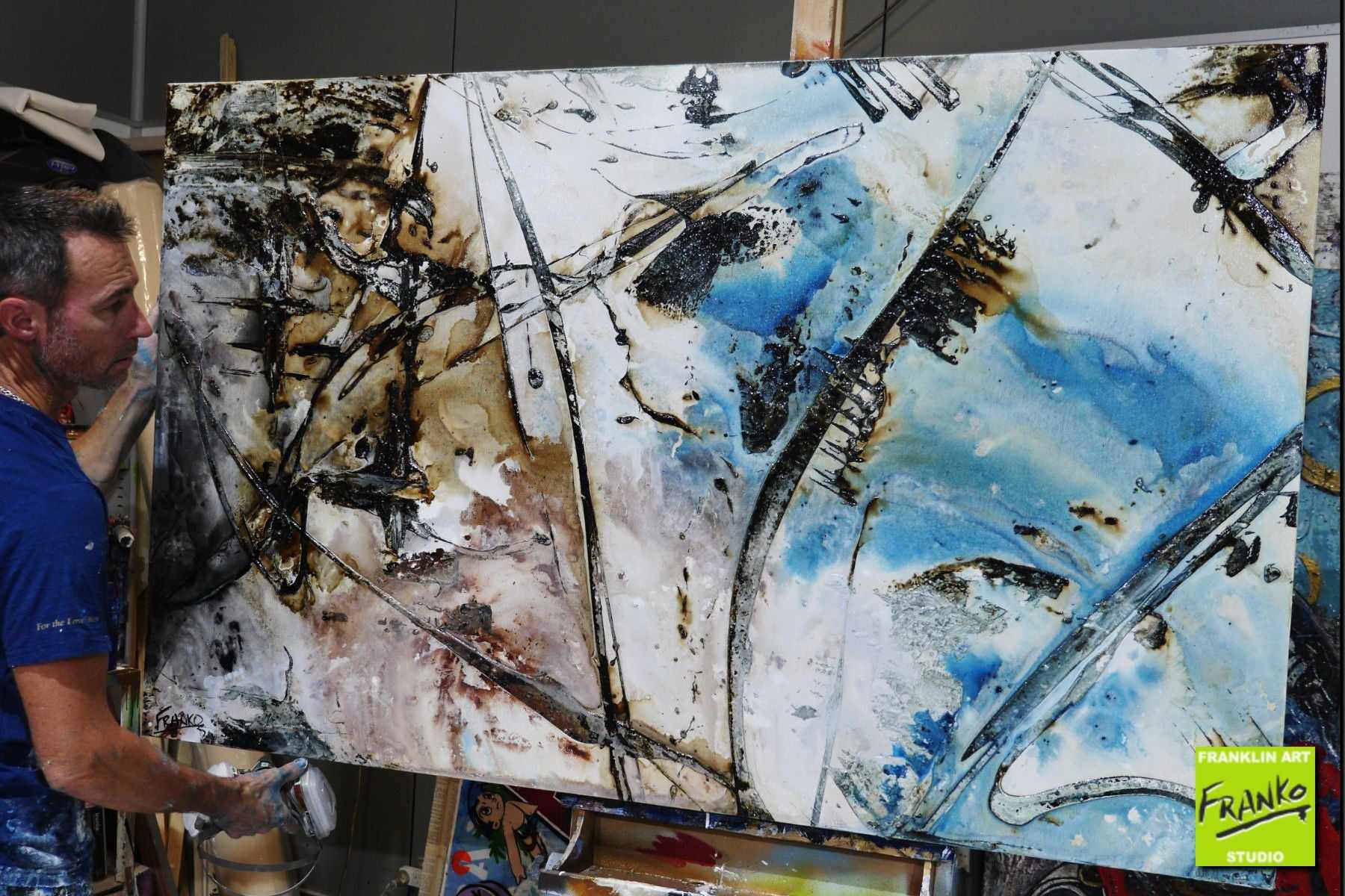 Significance 160cm x 100cm Brown White Blue Textured Abstract Painting (SOLD)-Abstract-[Franko_Artist]-[The_Block]-[Dream_Homes]-[ideas]- [Grand_Designs]-Franklin Art Studio