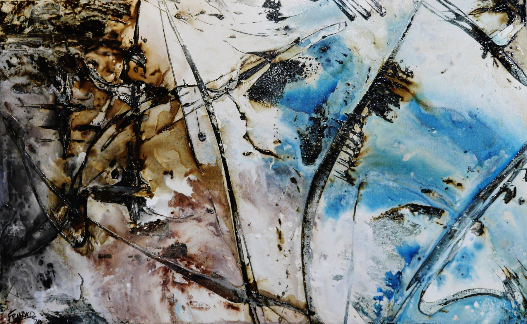 Significance 160cm x 100cm Brown White Blue Textured Abstract Painting (SOLD)-Abstract-[Franko_Artist]-[Australian_artist]-[Gold_Coast]-[Brisbane]-[modern]-[contemporary]-[original]-[Large_artwork]-Franklin Art Studio