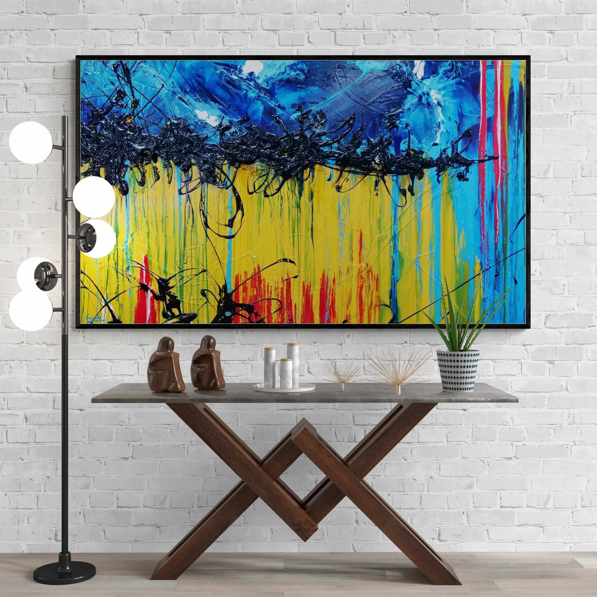 Significance 200cm x 120cm Yellow Blue Textured Abstract Painting (SOLD)-Abstract-[Franko_Artist]-[The_Block]-[Dream_Homes]-[ideas]-[Grand_Designs]-[Art_Lover]-Franklin Art Studio