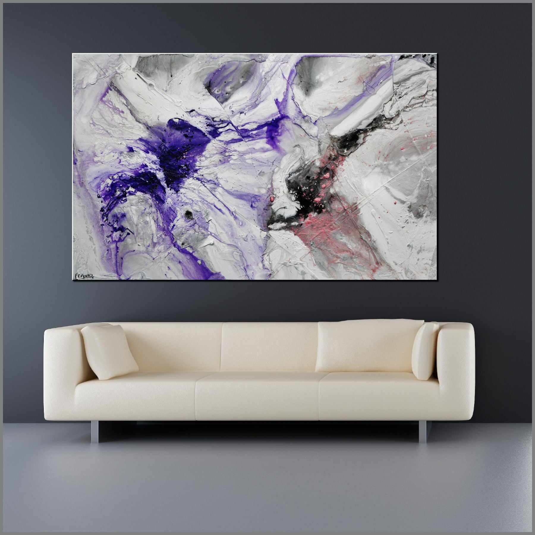 Silk Like Violet 160cm x 100cm Grey White Purple Textured Abstract Painting (SOLD)-Abstract-[Franko_Artist]-[Australian_artist]-[Gold_Coast]-[Brisbane]-[modern]-[contemporary]-[original]-[Large_artwork]-[The_Block]-[Dream_Homes]-[ideas]-[Grand_Designs]-[Art_Lover]-Franklin Art Studio