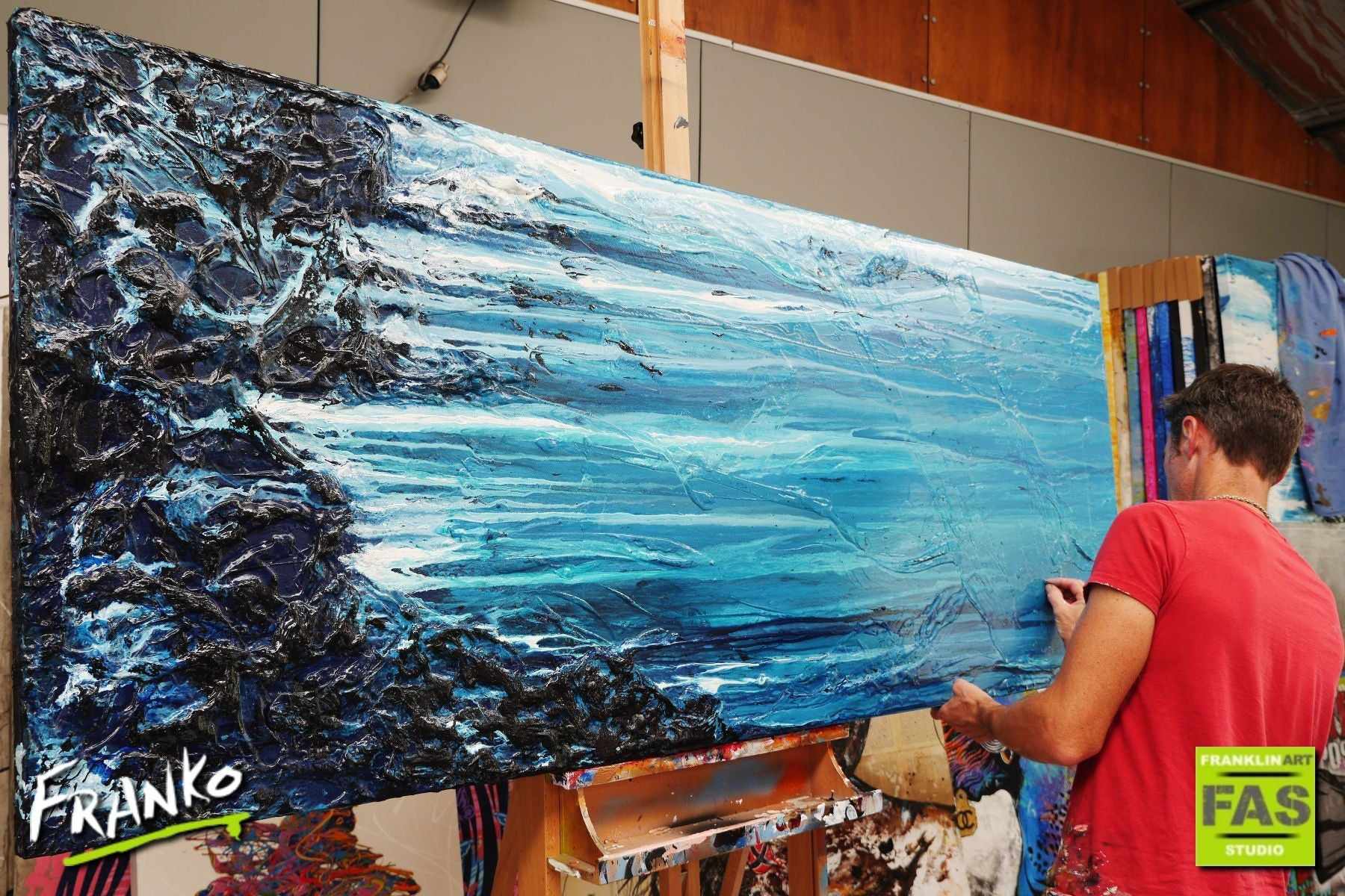 Silk & Sass 200cm x 80cm Blue Abstract Painting (SOLD)-Abstract-[Franko_Artist]-[The_Block]-[Dream_Homes]-[ideas]- [Grand_Designs]-Franklin Art Studio