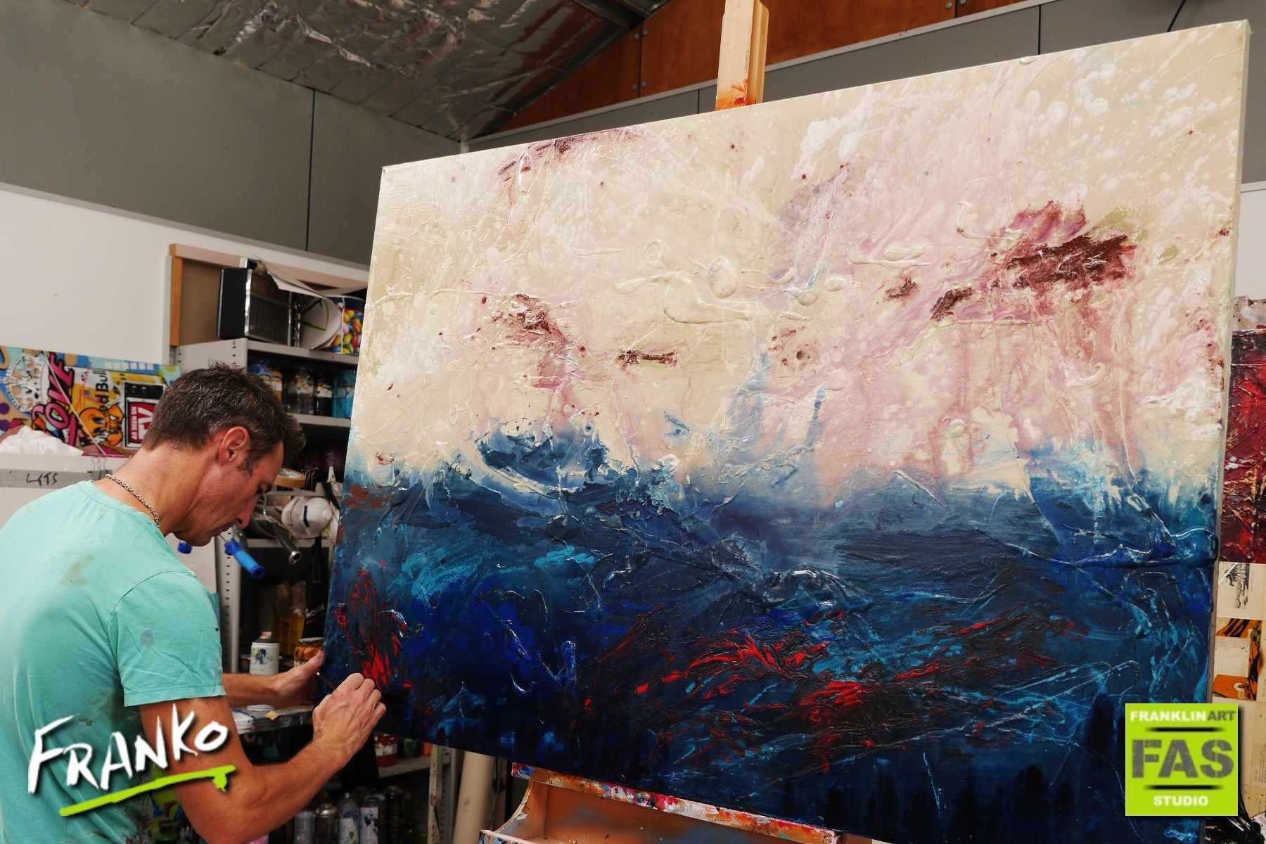 Simpatico 140cm x 100cm Blue Creme Abstract Painting (SOLD)-Abstract-[Franko_Artist]-[The_Block]-[Dream_Homes]-[ideas]- [Grand_Designs]-Franklin Art Studio