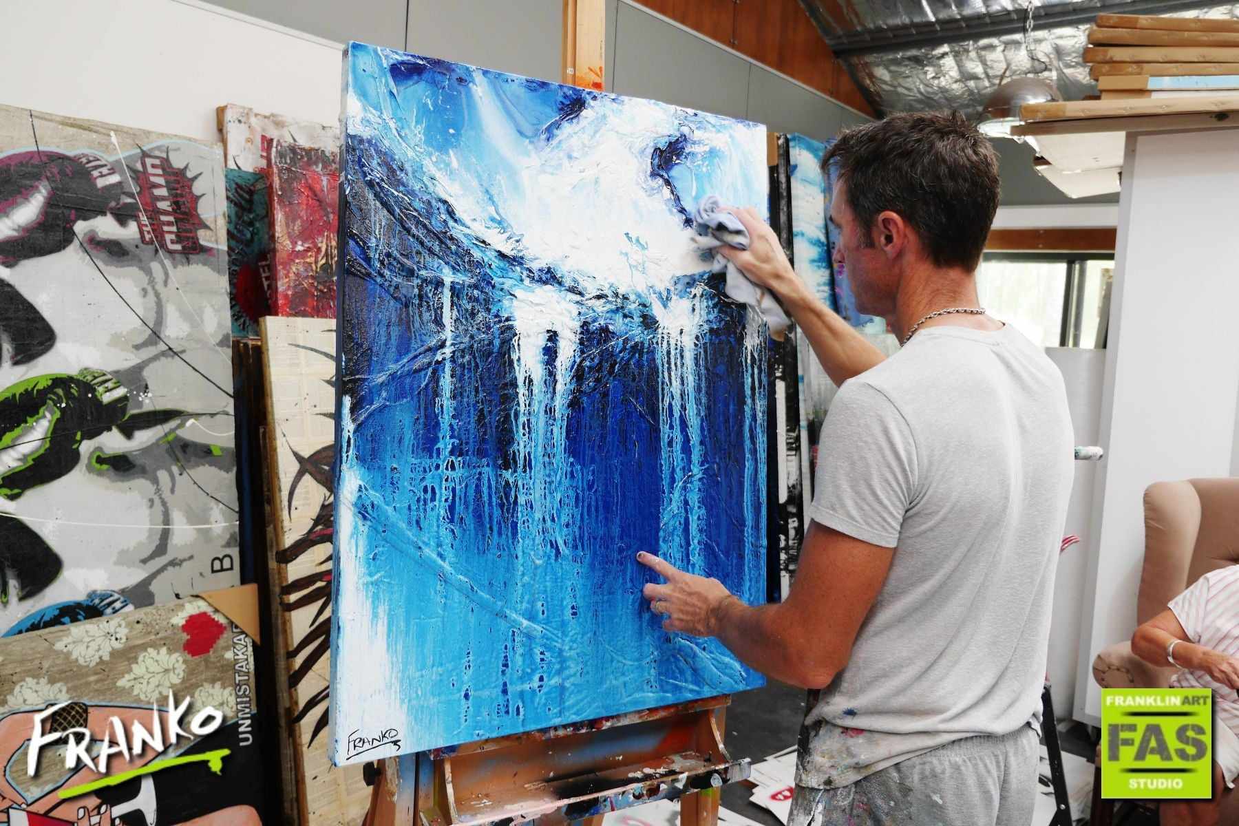 Simply Blue 75cm x 100cm Blue White Abstract Painting (SOLD)-Abstract-[Franko_Artist]-[The_Block]-[Dream_Homes]-[ideas]- [Grand_Designs]-Franklin Art Studio