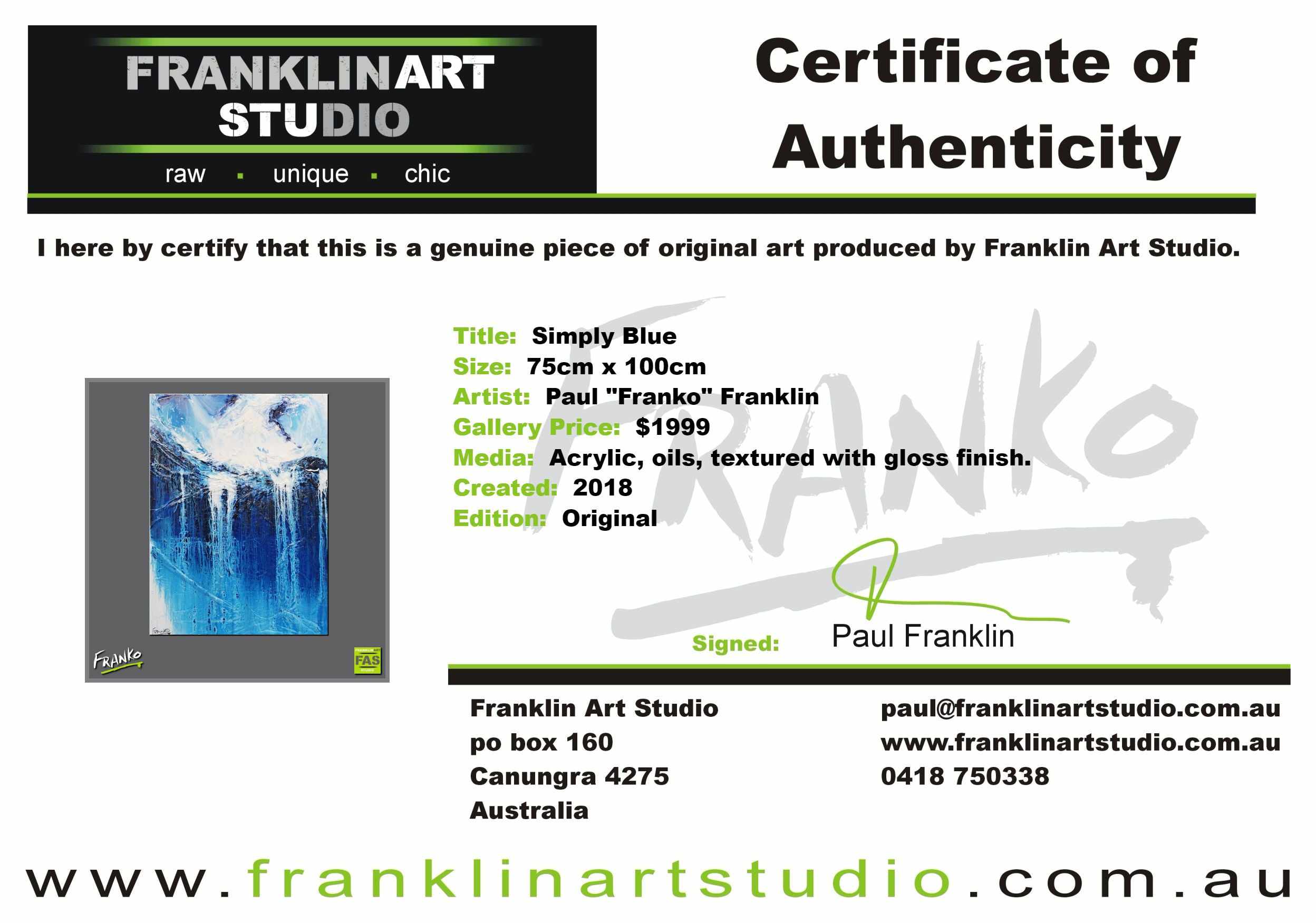 Simply Blue 75cm x 100cm Blue White Abstract Painting (SOLD)-Abstract-[Franko_Artist]-[The_Block]-[Dream_Homes]-[ideas]-[Grand_Designs]-[Art_Lover]-Franklin Art Studio