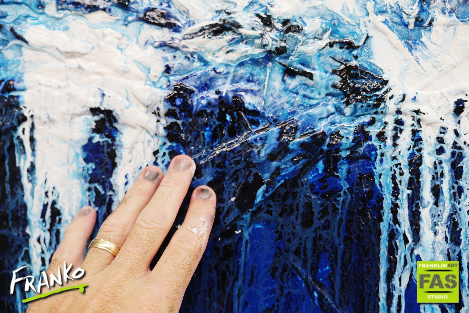 Simply Blue 75cm x 100cm Blue White Abstract Painting (SOLD)-Abstract-[Franko]-[Artist]-[Australia]-[Painting]-Franklin Art Studio