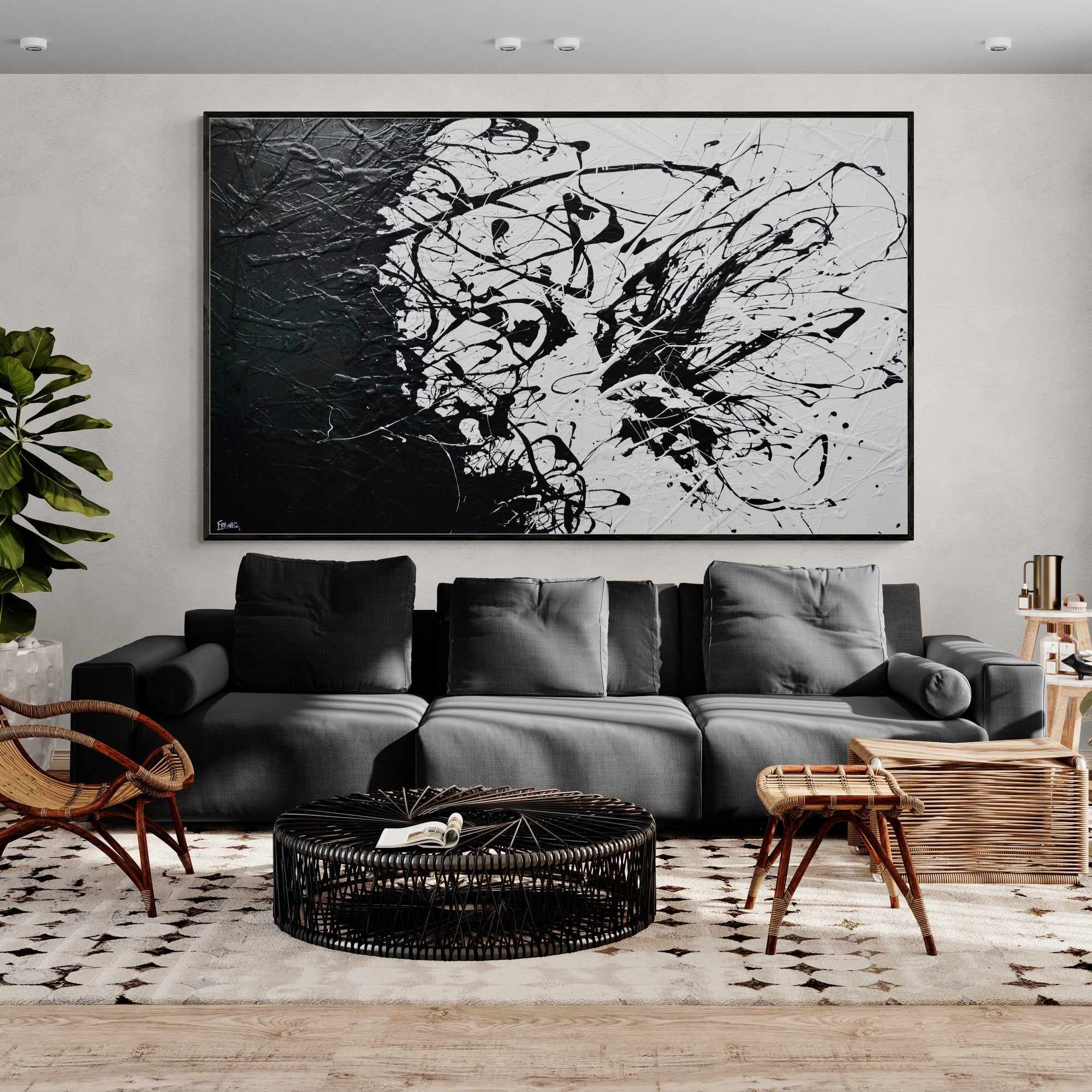 Skittled 250cm x 150cm Black White Textured Abstract Painting (SOLD)-Abstract-[Franko_Artist]-[Australian_artist]-[Gold_Coast]-[Brisbane]-[modern]-[contemporary]-[original]-[Large_artwork]-[The_Block]-[Dream_Homes]-[ideas]-[Grand_Designs]-[Art_Lover]-Franklin Art Studio